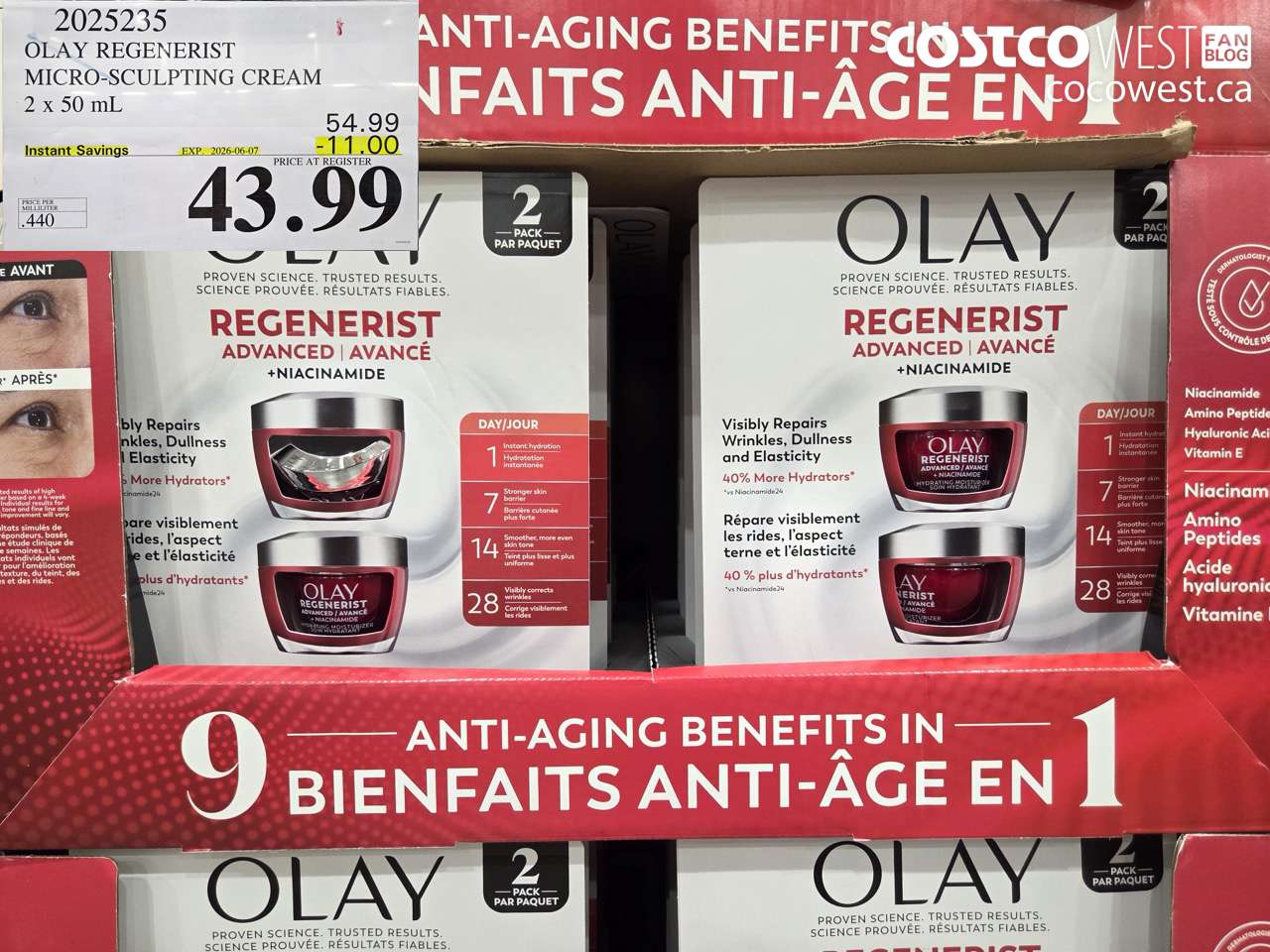 2025235 OLAY REGENERIST MICRO-SCULPTING CREAM 2 X 50 ML ($11.00 INSTANT SAVINGS EXPIRES ON 2026-06-07) $43.99
