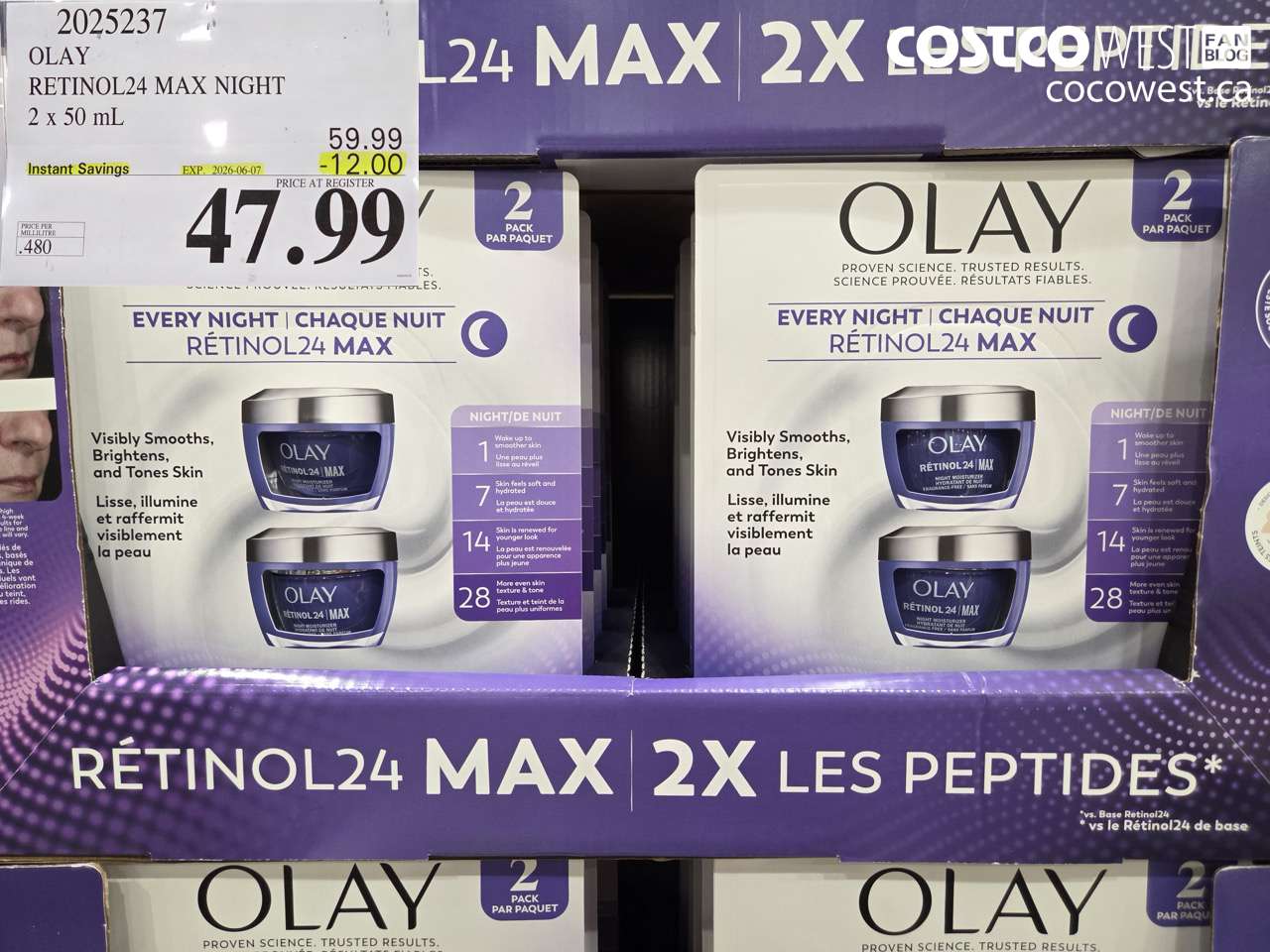2025237 OLAY RETINOL24 MAX NIGHT 2 X 50 ML ($12.00 INSTANT SAVINGS EXPIRES ON 2026-06-07) $47.99