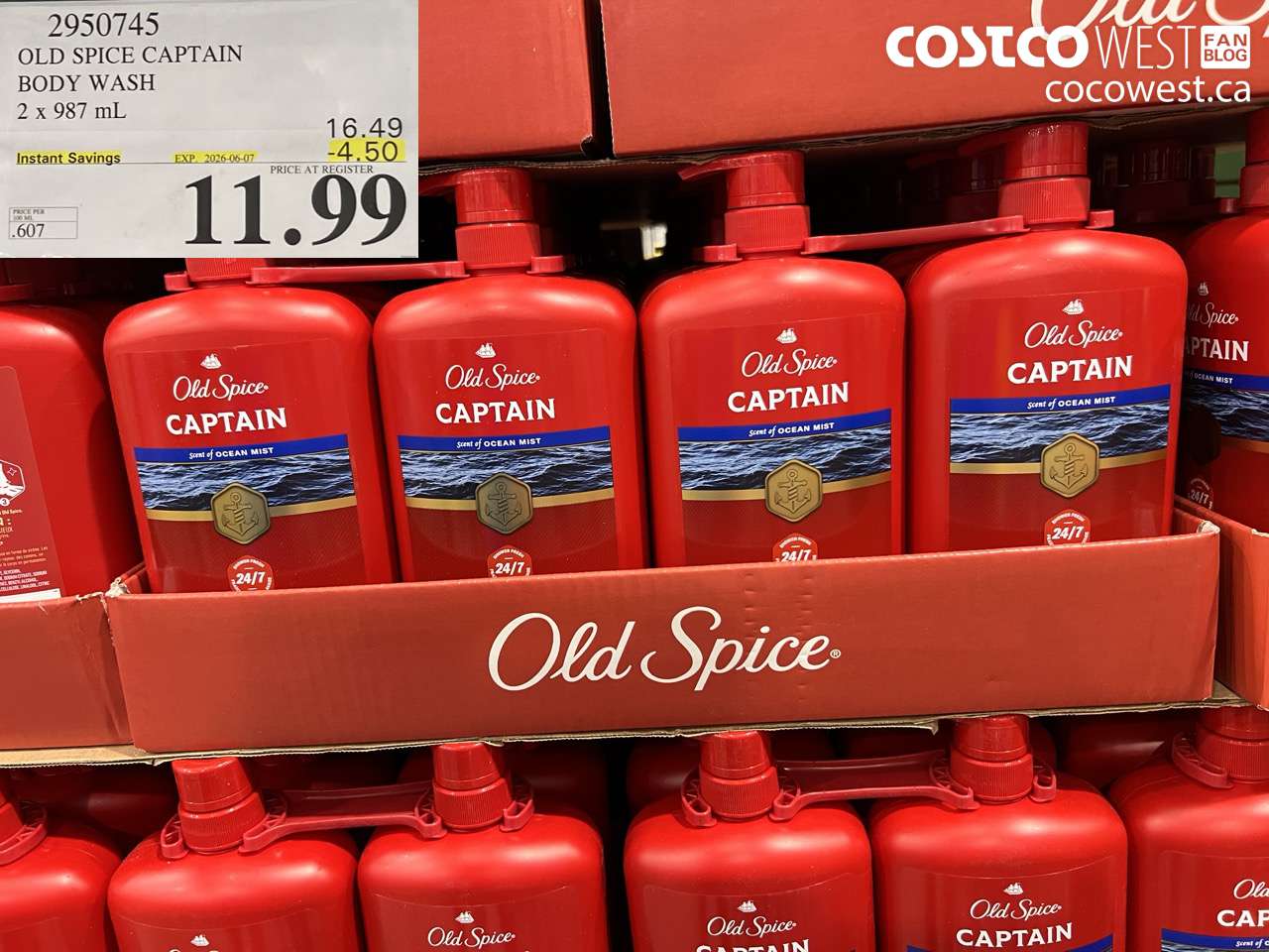 2950745 OLD SPICE CAPTAIN BODY WASH 2 X 987 ML ($4.50 INSTANT SAVINGS EXPIRES ON 2026-06-07) $11.99