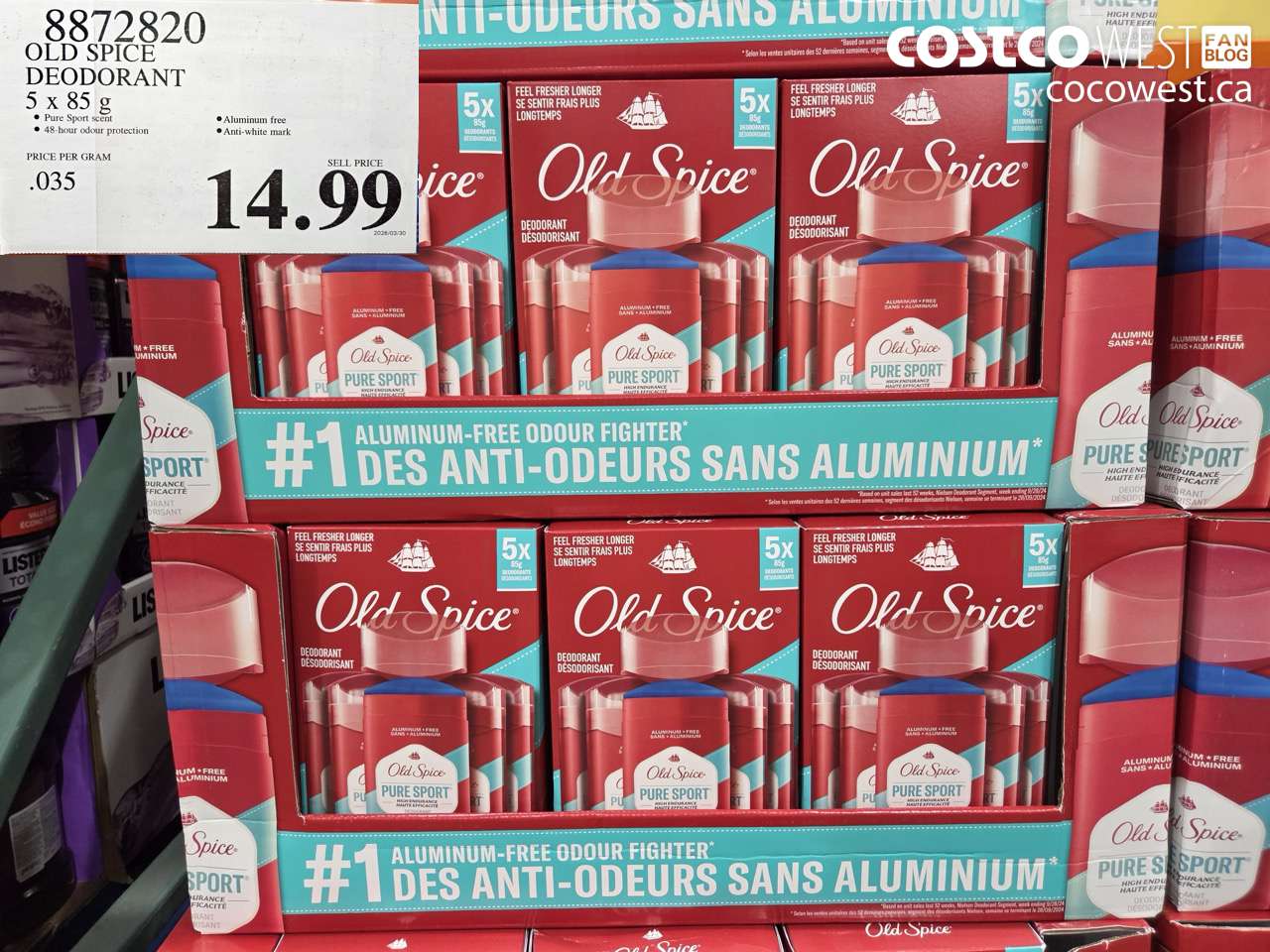 8872820 OLD SPICE DEODORANT 5 X 85 G $14.99