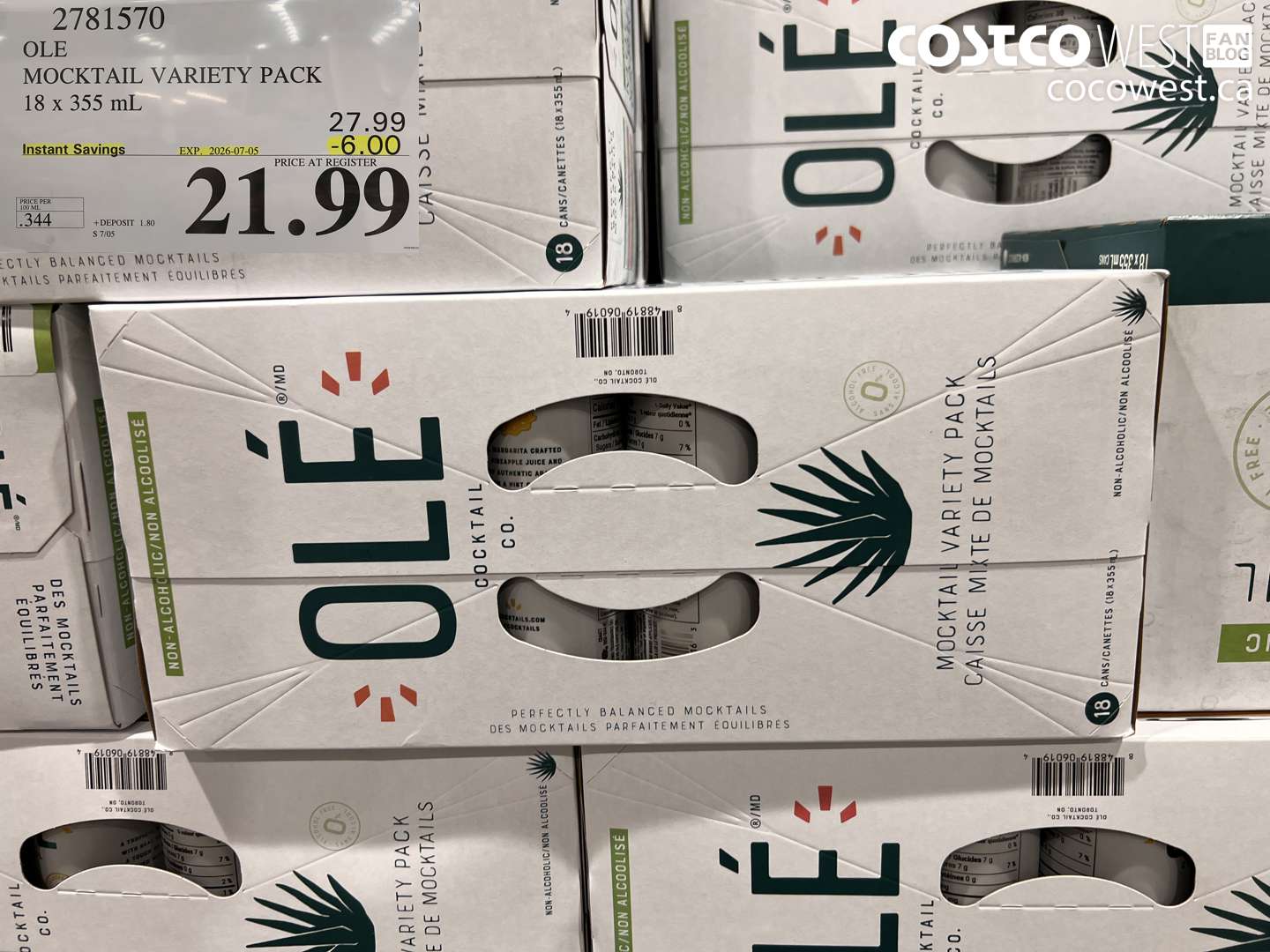 2781570 OLE MOCKTAIL VARIETY PACK 18 X 355 ML ($6.00 INSTANT SAVINGS EXPIRES ON 2026-07-05) $21.99