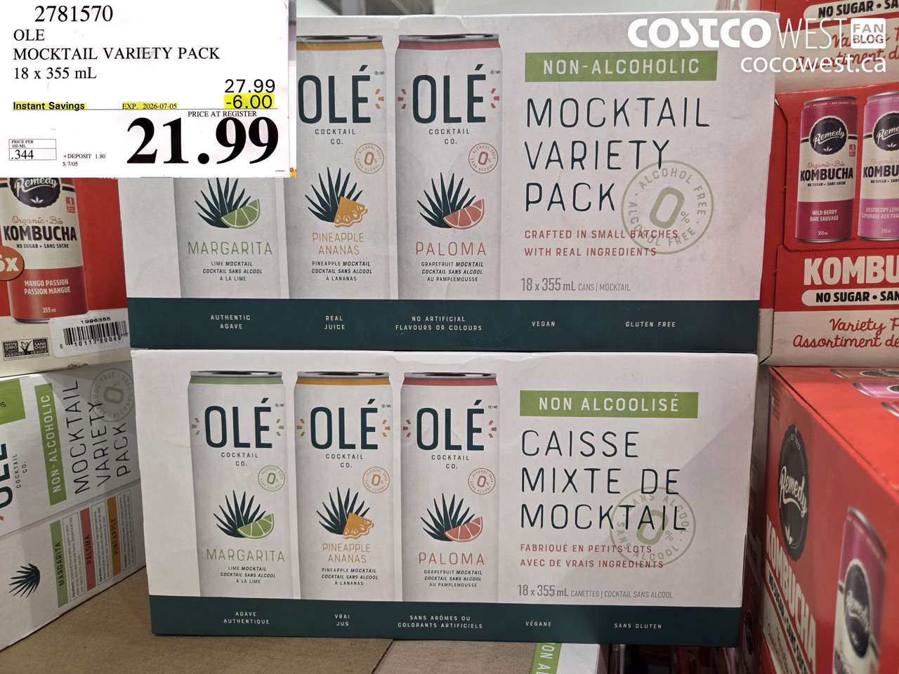2781570 OLE MOCKTAIL VARIETY PACK 18 X 355 ML ($6.00 INSTANT SAVINGS EXPIRES ON 2026-07-05) $21.99
