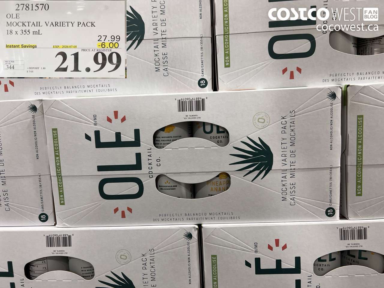 2781570 OLE MOCKTAIL VARIETY PACK 18 X 355 ML ($6.00 INSTANT SAVINGS EXPIRES ON 2026-07-05) $21.99