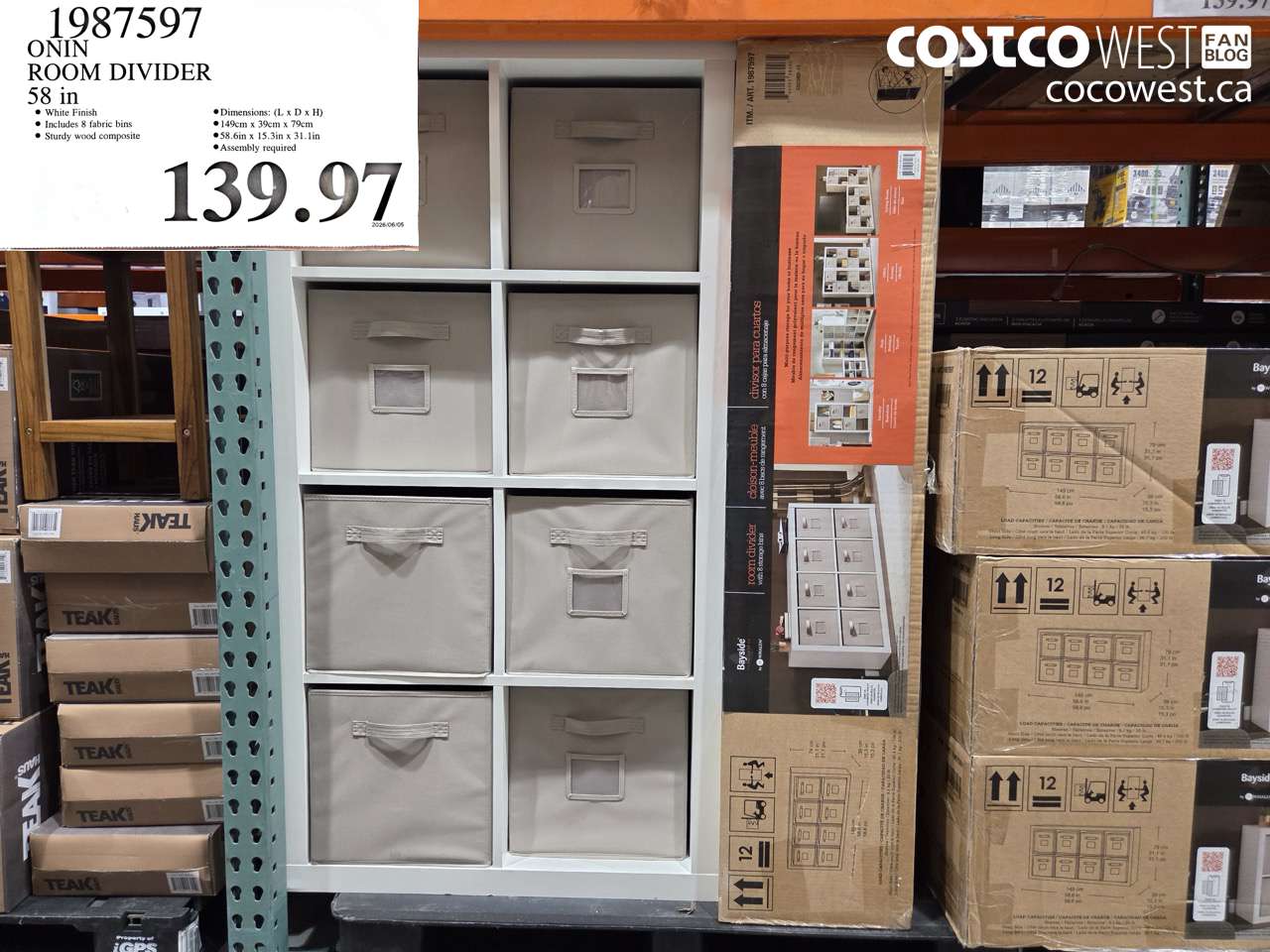 1987597 ONIN ROOM DIVIDER 58 IN $139.97