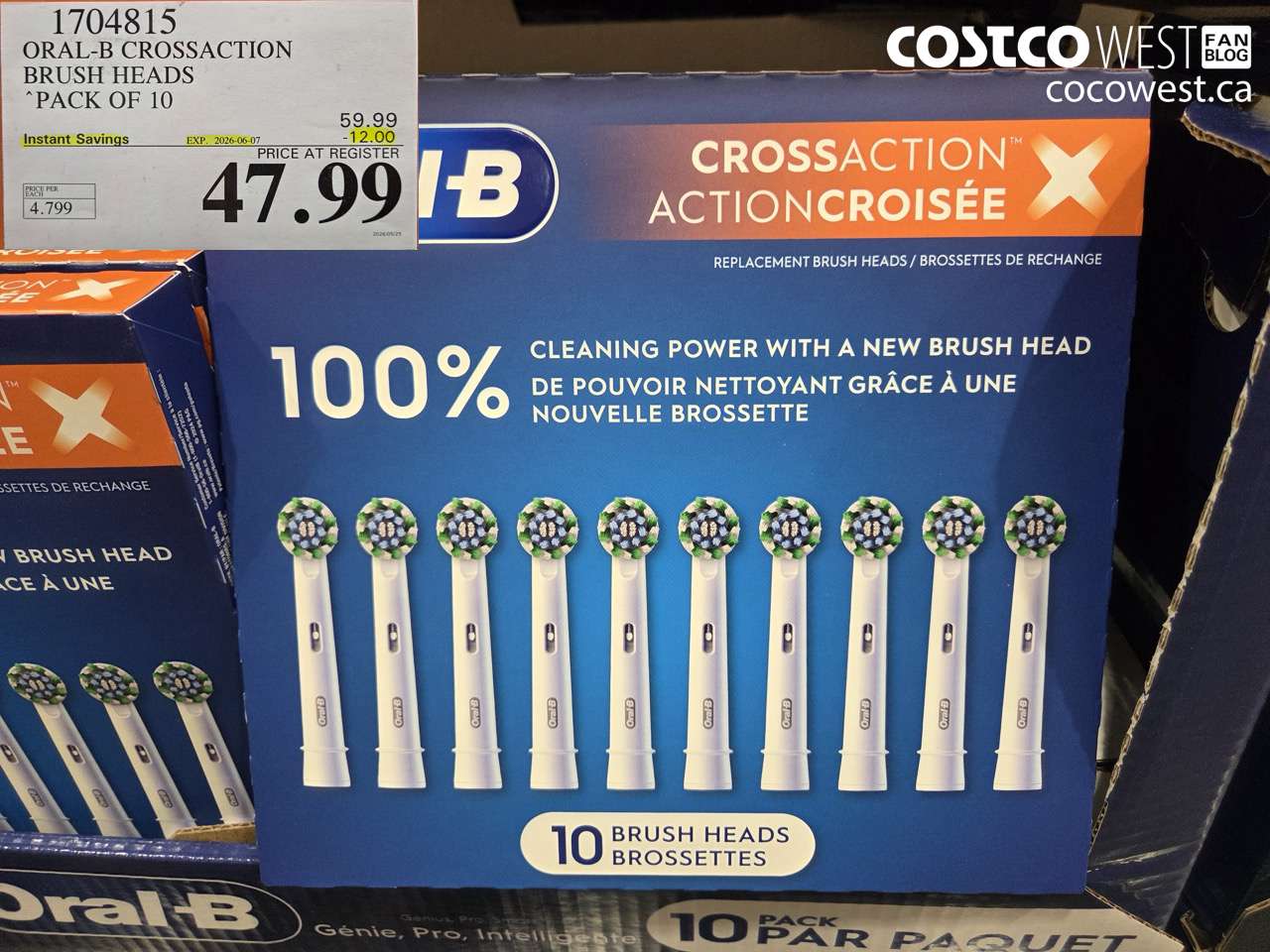 1704815 ORAL-B CROSSACTION BRUSH HEADS PACK OF 10 ($12.00 INSTANT SAVINGS EXPIRES ON 2026-06-07) $47.99