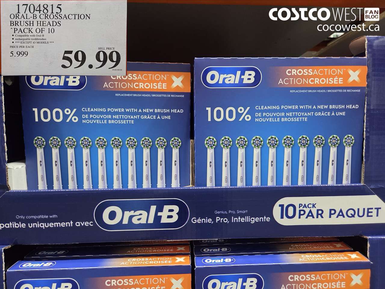 1704815 ORAL-B CROSSACTION BRUSH HEADS PACK OF 10 $59.99