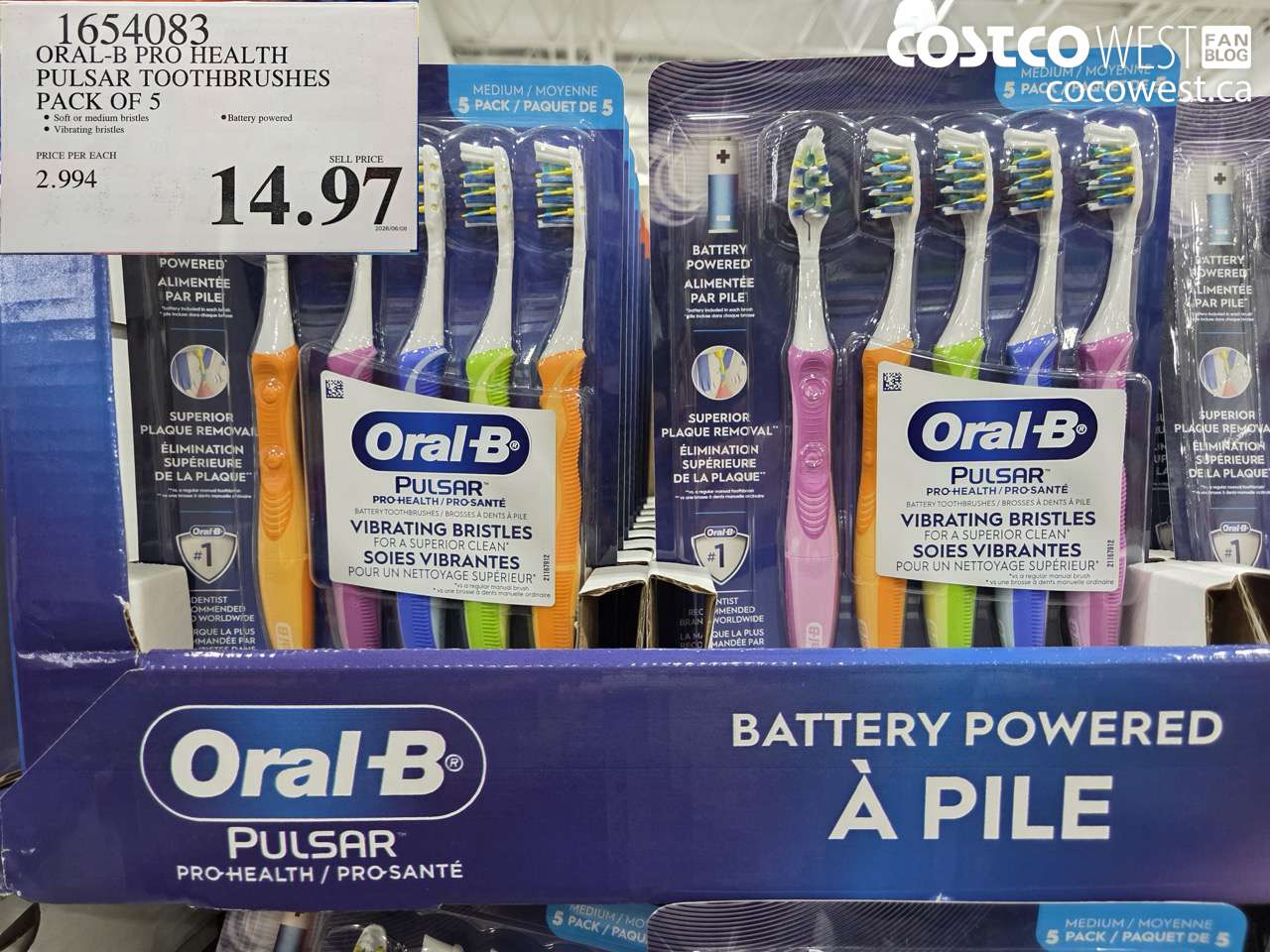 1654083 ORAL-B PRO HEALTH PULSAR TOOTHBRUSHES PACK OF 5 $14.97