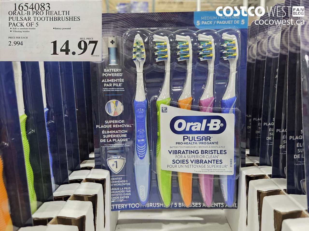 1654083 ORAL-B PRO HEALTH PULSAR TOOTHBRUSHES PACK OF 5 $14.97