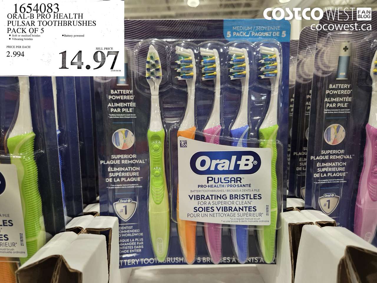 1654083 ORAL-B PRO HEALTH PULSAR TOOTHBRUSHES PACK OF 5 $14.97