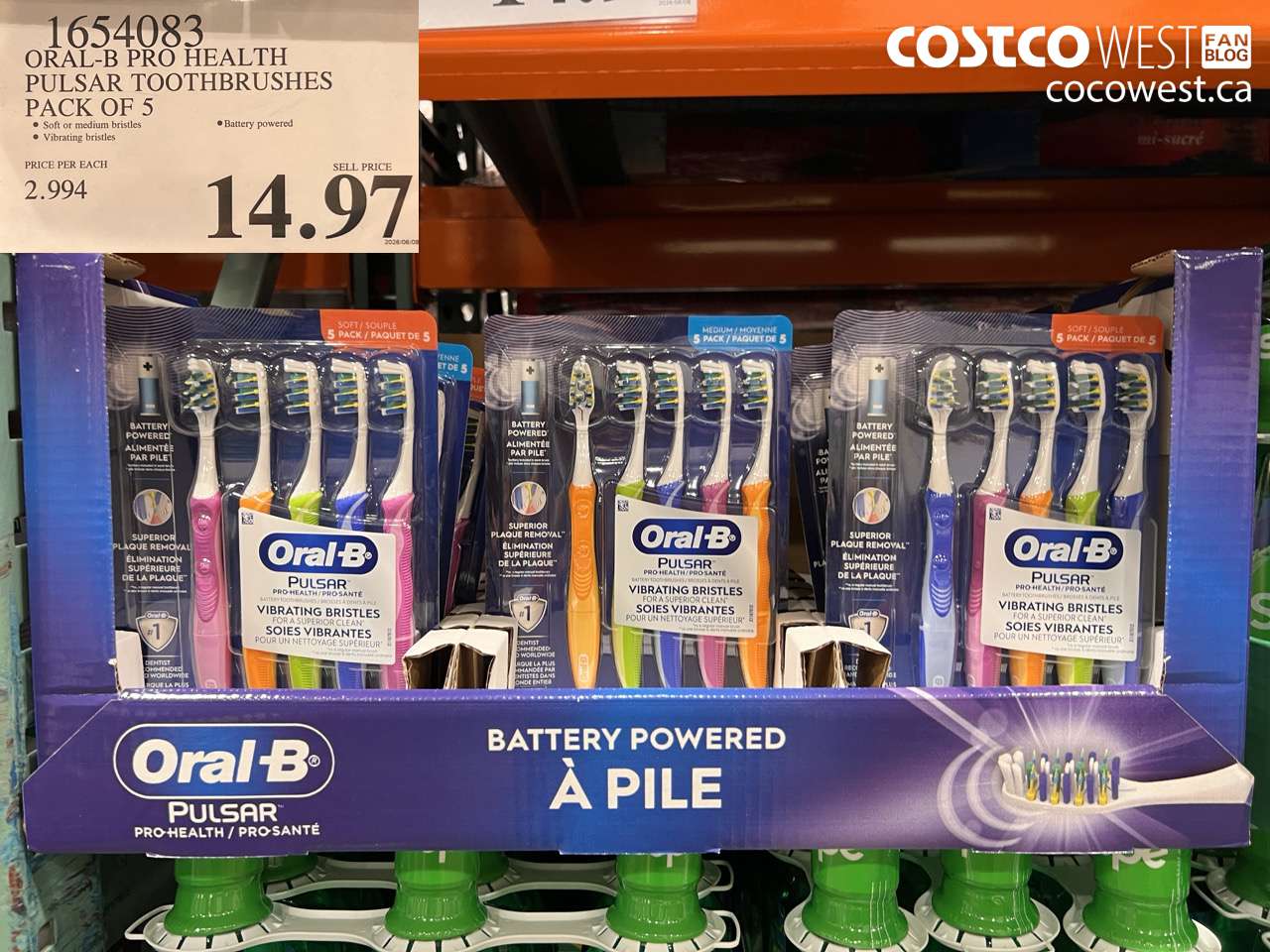 1654083 ORAL-B PRO HEALTH PULSAR TOOTHBRUSHES PACK OF 5 $14.97