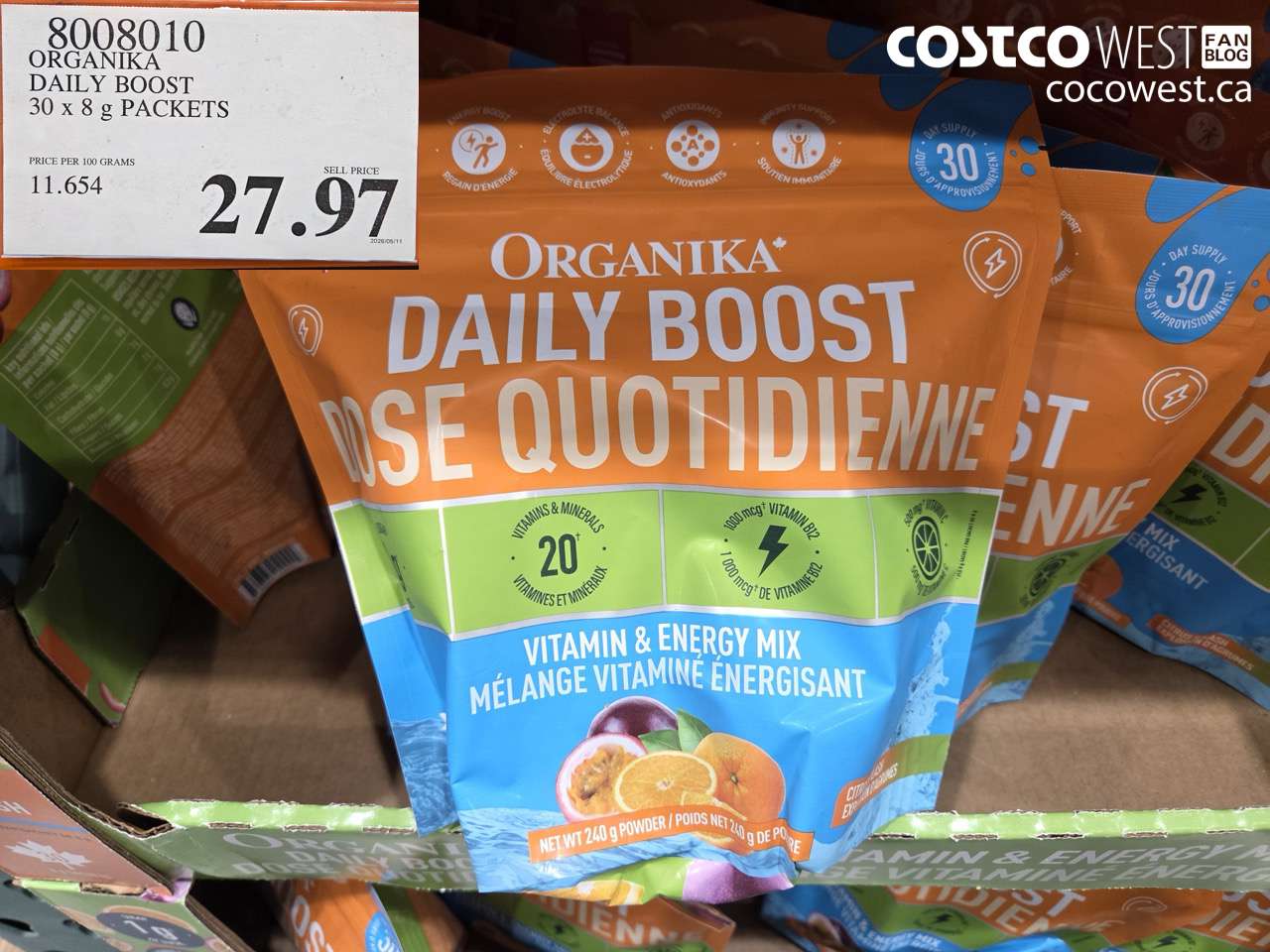 8008010 ORGANIKA DAILY BOOST 30 X 8 G PACKETS $27.97