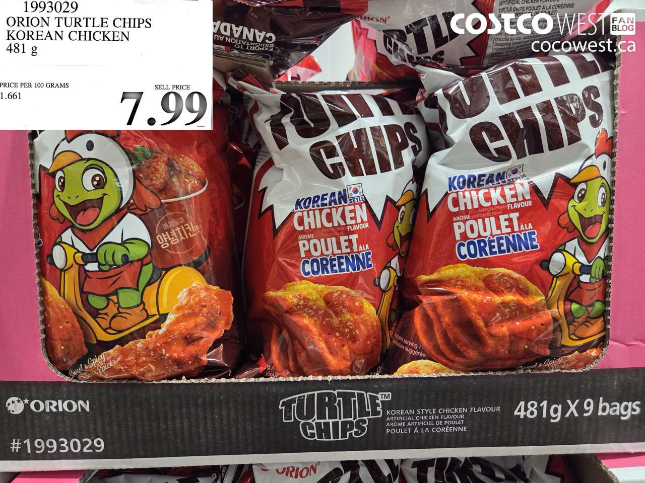 1993029 ORION TURTLE CHIPS KOREAN CHICKEN 481 G $7.99