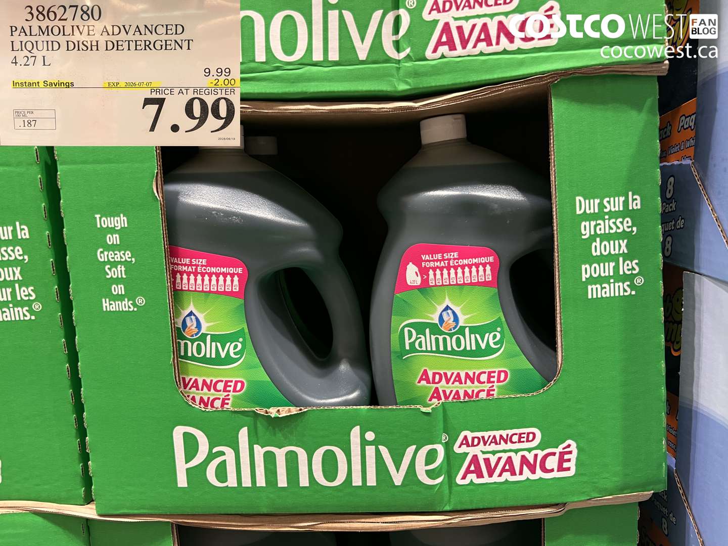 3862780 PALMOLIVE ADVANCED LIQUID DISH DETERGENT 4.27 L ($2.00 INSTANT SAVINGS EXPIRES ON 2026-07-07) $7.99