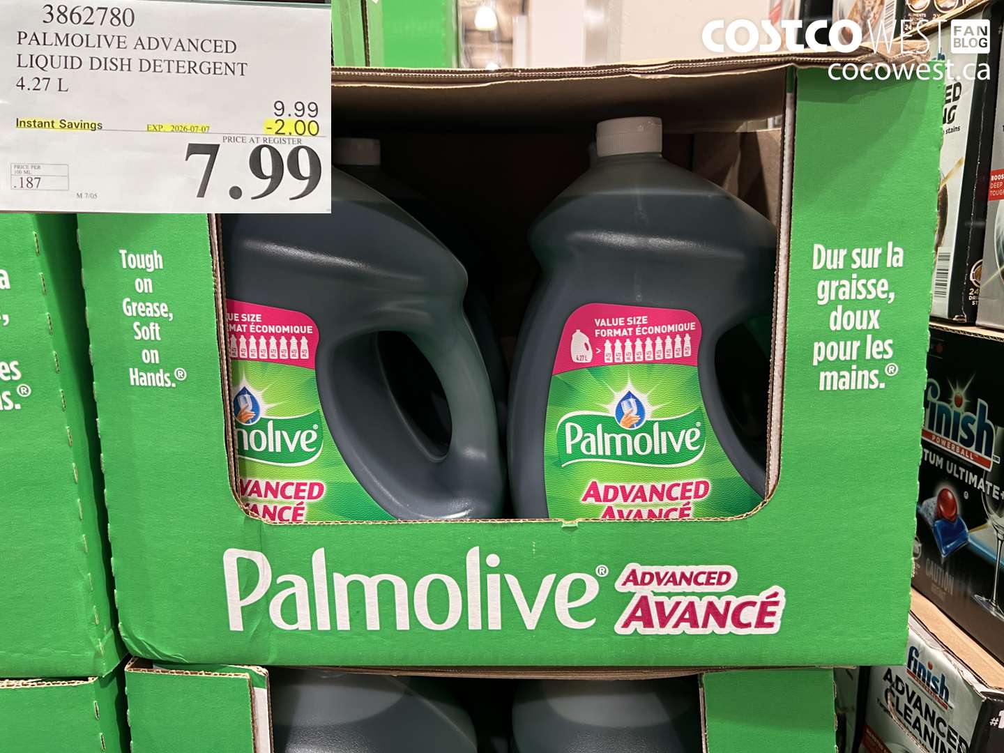 3862780 PALMOLIVE ADVANCED LIQUID DISH DETERGENT 4.27 L ($2.00 INSTANT SAVINGS EXPIRES ON 2026-07-07) $7.99