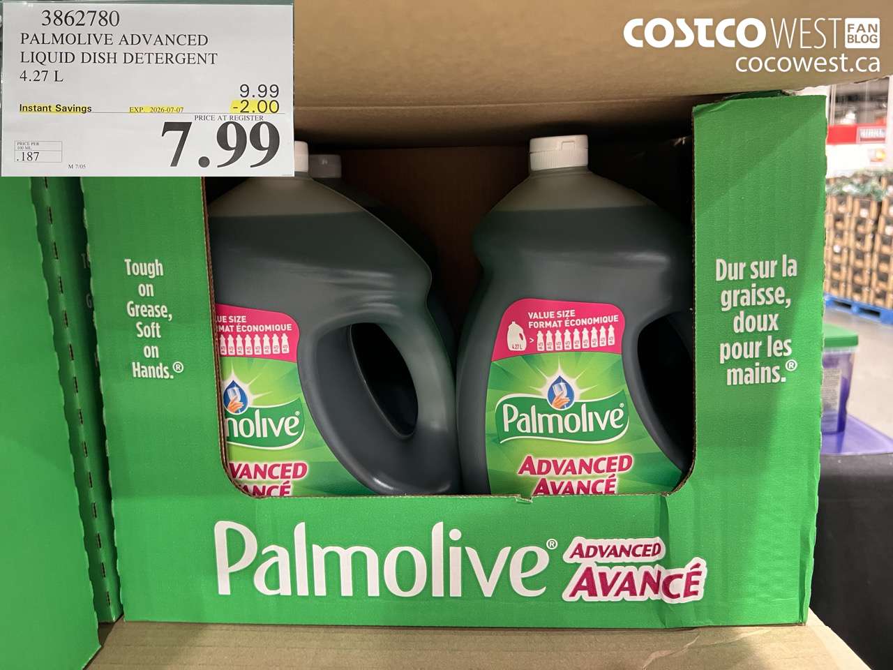 3862780 PALMOLIVE ADVANCED LIQUID DISH DETERGENT 4.27 L ($2.00 INSTANT SAVINGS EXPIRES ON 2026-07-07) $7.99