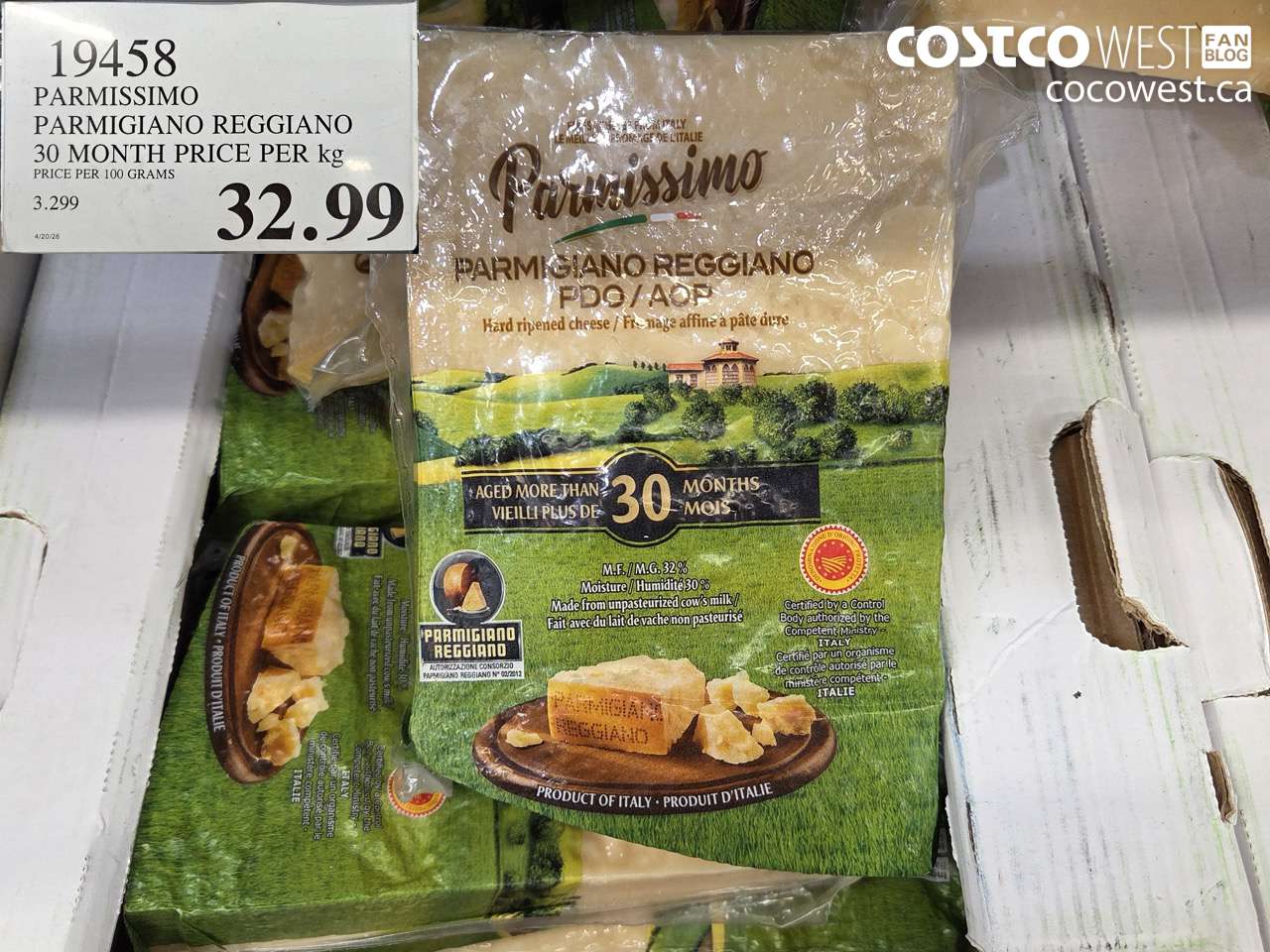 19458 PARMISSIMO PARMIGIANO REGGIANO 30 MONTH PRICE PER KG $32.99