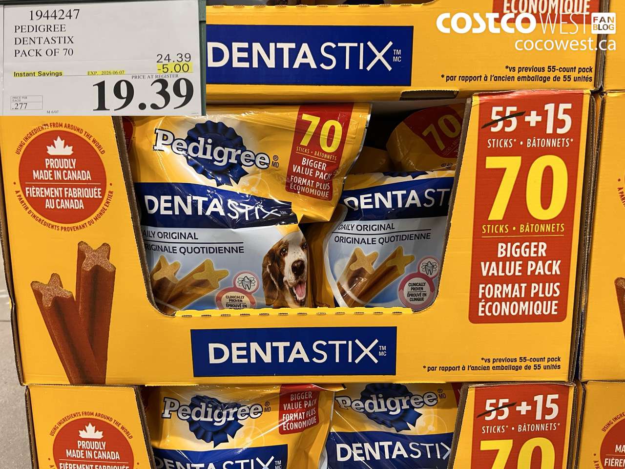 1944247 PEDIGREE DENTASTIX PACK OF 70 ($5.00 INSTANT SAVINGS EXPIRES ON 2026-06-07) $19.39