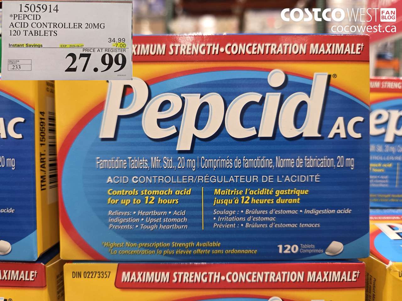 1505914 PEPCID ACID CONTROLLER 20MG 120 TABLETS ($7.00 INSTANT SAVINGS EXPIRES ON 2026-06-07) $27.99