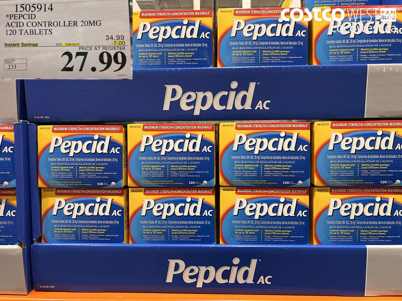 1505914 PEPCID ACID CONTROLLER 20MG 120 TABLETS ($7.00 INSTANT SAVINGS EXPIRES ON 2026-06-07) $27.99