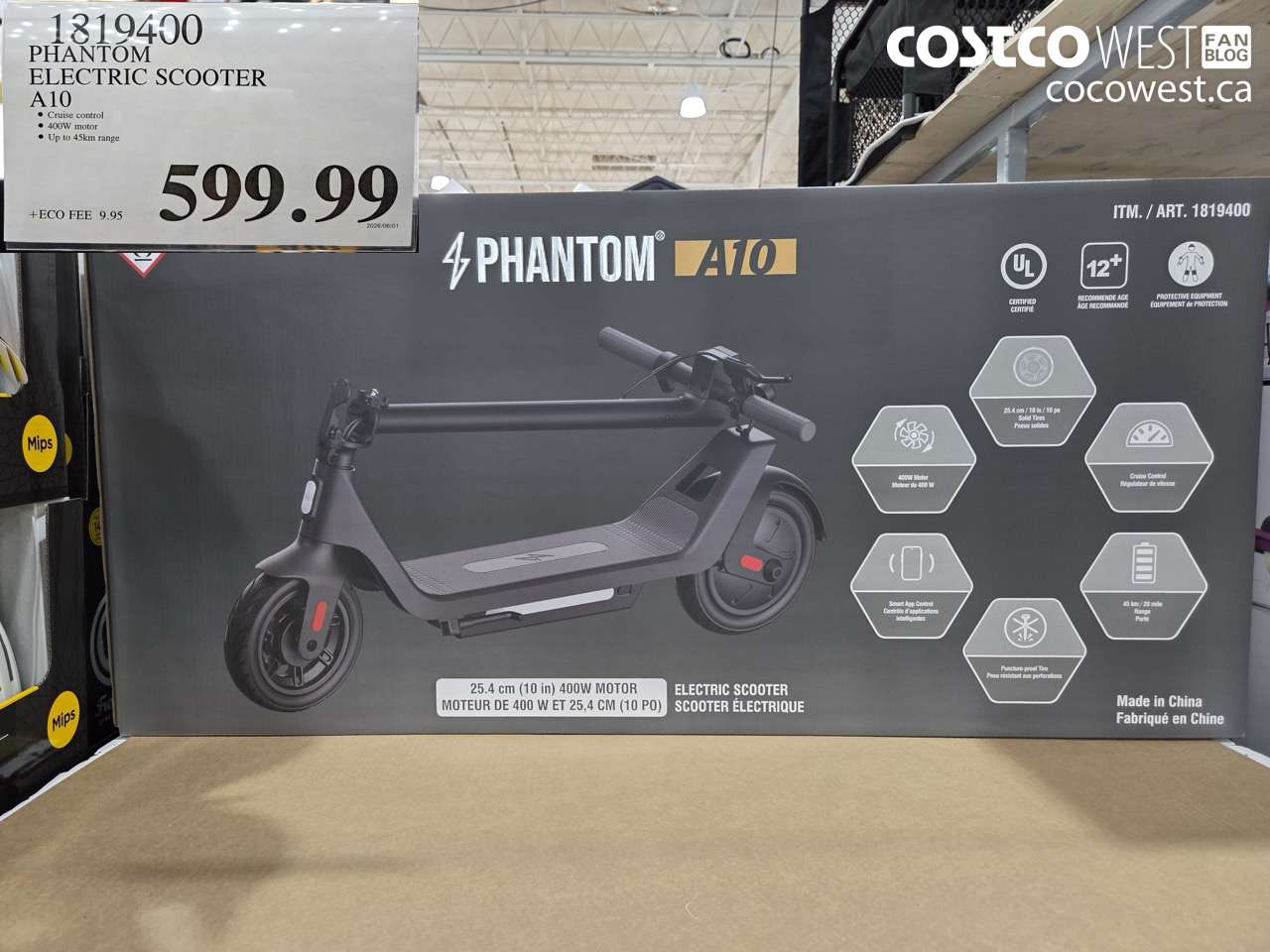 1819400 PHANTOM ELECTRIC SCOOTER A10 $599.99