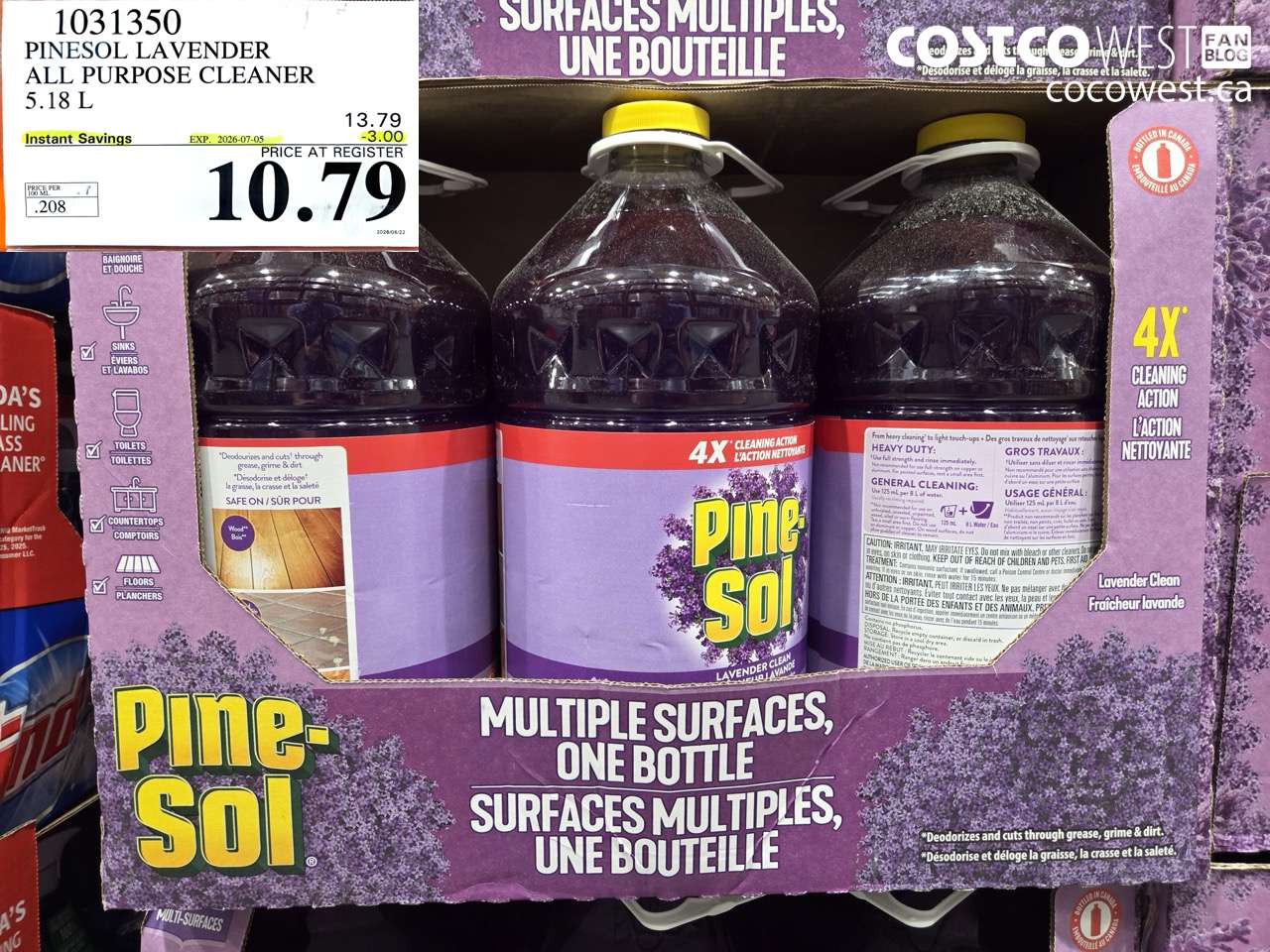 1031350 PINESOL LAVENDER ALL PURPOSE CLEANER 5.18 L ($3.00 INSTANT SAVINGS EXPIRES ON 2026-07-05) $10.79