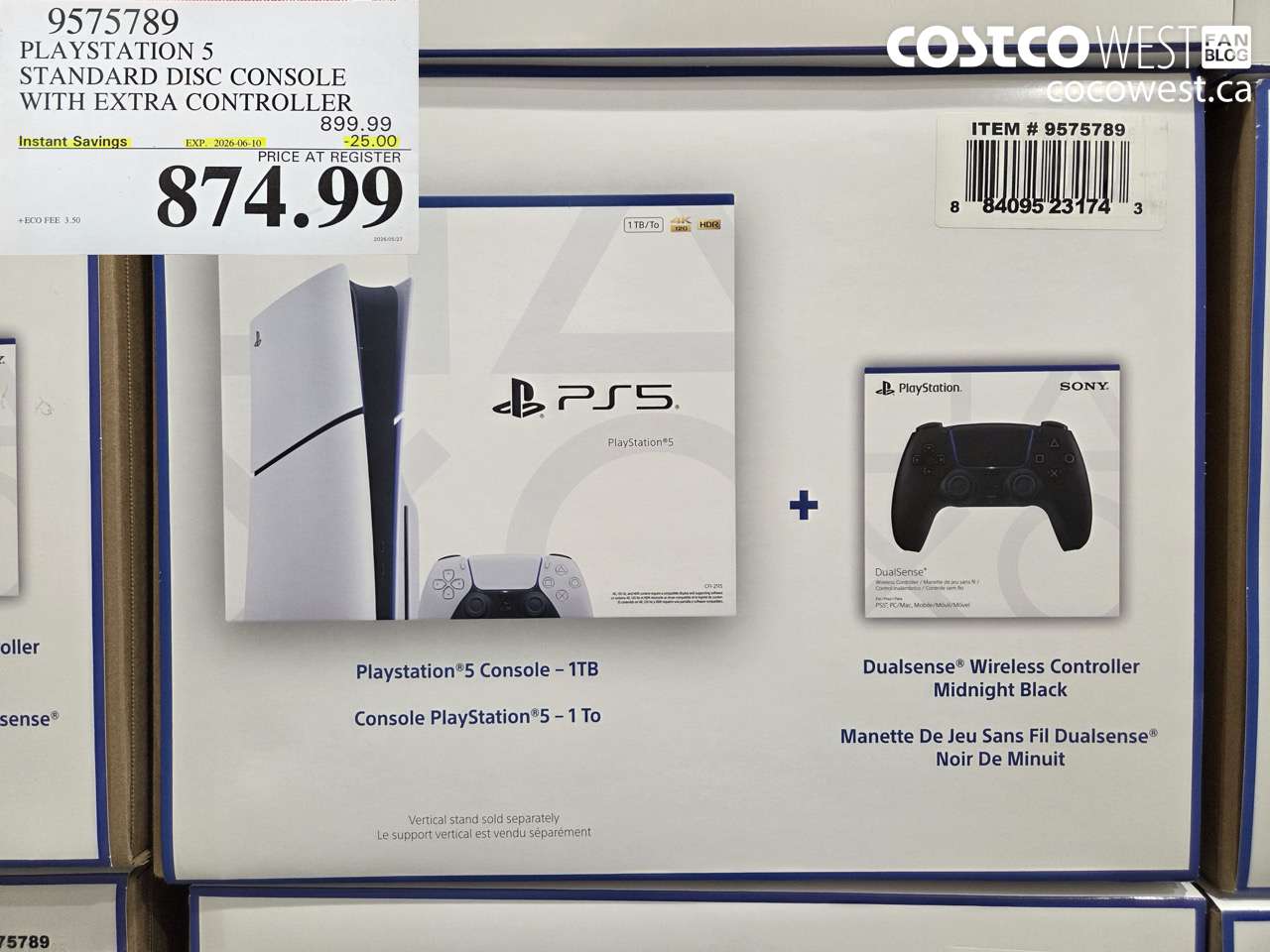 9575789 PLAYSTATION 5 STANDARD DISC CONSOLE WITH EXTRA CONTROLLER ($25.00 INSTANT SAVINGS EXPIRES ON 2026-06-10) $874.99