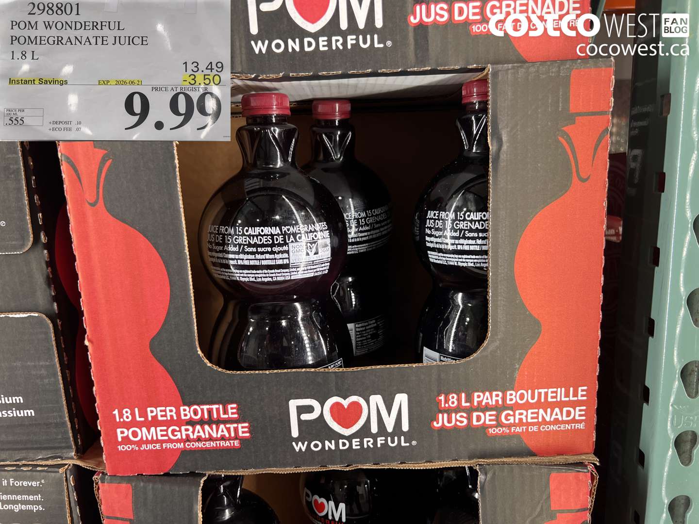 298801 POM WONDERFUL POMEGRANATE JUICE 1.8 L ($3.50 INSTANT SAVINGS EXPIRES ON 2026-06-21) $9.99