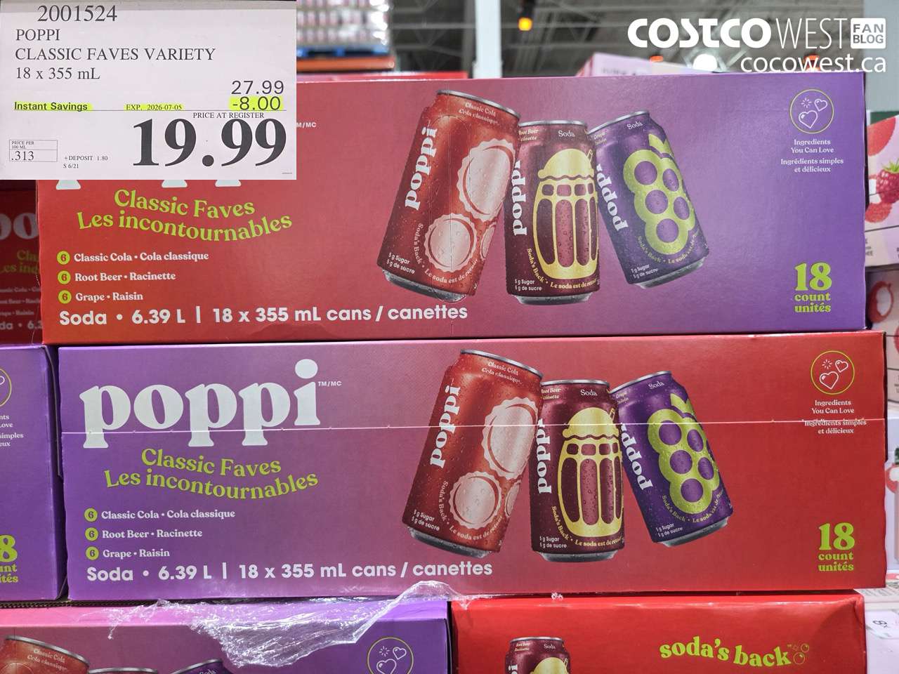 2001524 POPPI CLASSIC FAVES VARIETY 18 X 355 ML ($8.00 INSTANT SAVINGS EXPIRES ON 2026-07-05) $19.99