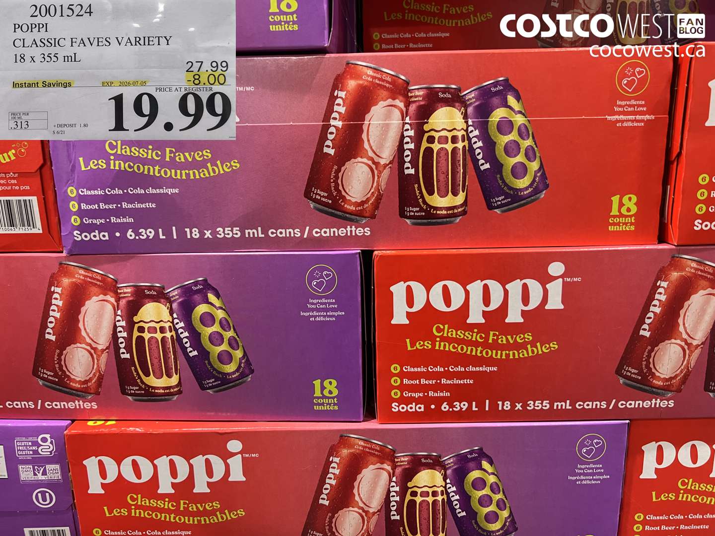 2001524 POPPI CLASSIC FAVES VARIETY 18 X 355 ML ($8.00 INSTANT SAVINGS EXPIRES ON 2026-07-05) $19.99