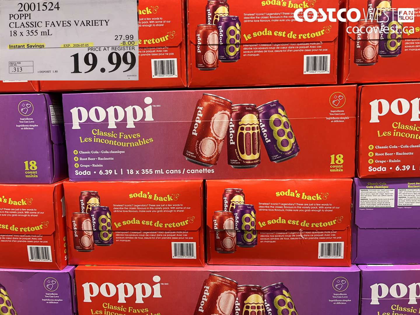 2001524 POPPI CLASSIC FAVES VARIETY 18 X 355 ML ($8.00 INSTANT SAVINGS EXPIRES ON 2026-07-05) $19.99