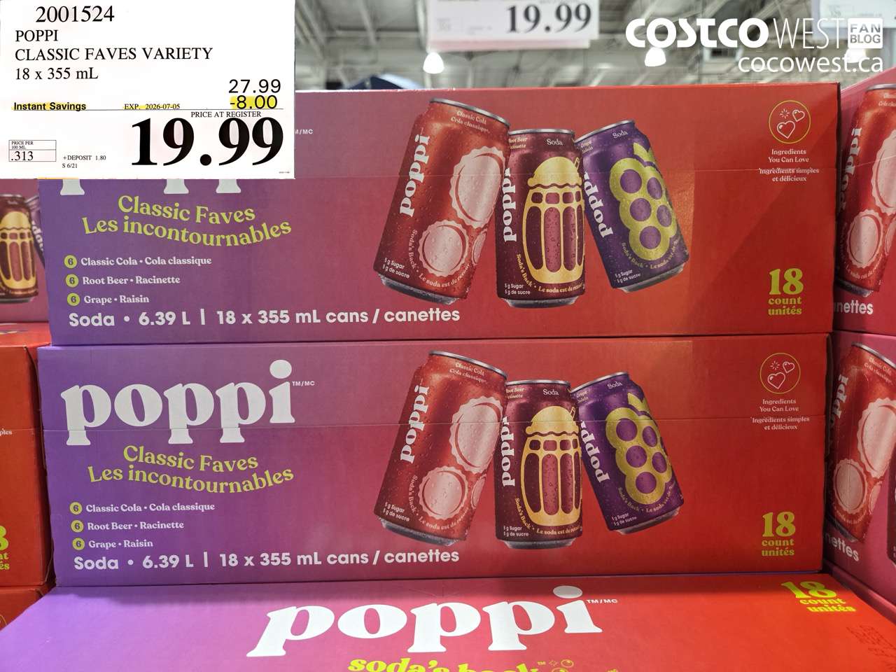 2001524 POPPI CLASSIC FAVES VARIETY 18 X 355 ML ($8.00 INSTANT SAVINGS EXPIRES ON 2026-07-05) $19.99