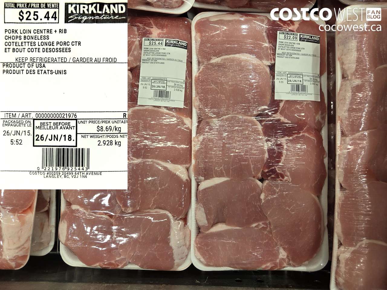 21976 PORK LOIN CENTRE + RIB CHOPS BONELESS $8.69