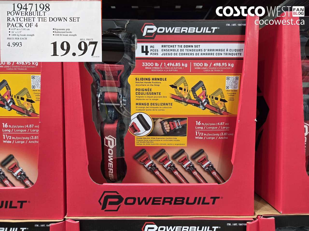1947198 POWERBUILT RATCHET TIE DOWN SET PACK OF 4 $19.97