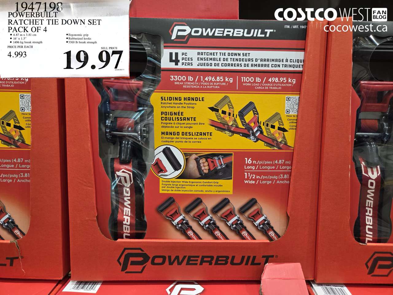 1947198 POWERBUILT RATCHET TIE DOWN SET PACK OF 4 $19.97