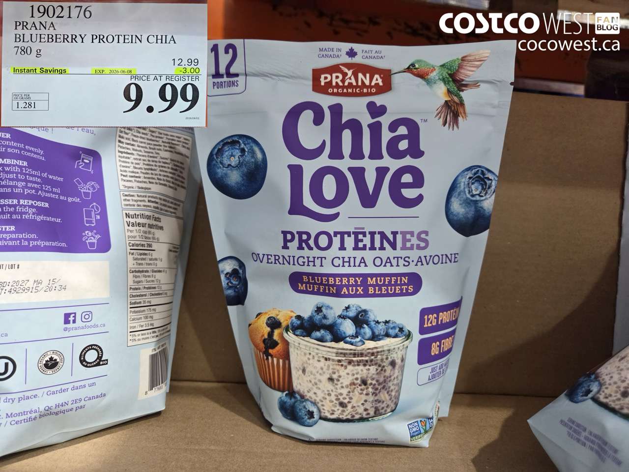 1902176 PRANA BLUEBERRY PROTEIN CHIA 780 G ($3.00 INSTANT SAVINGS EXPIRES ON 2026-06-08) $9.99
