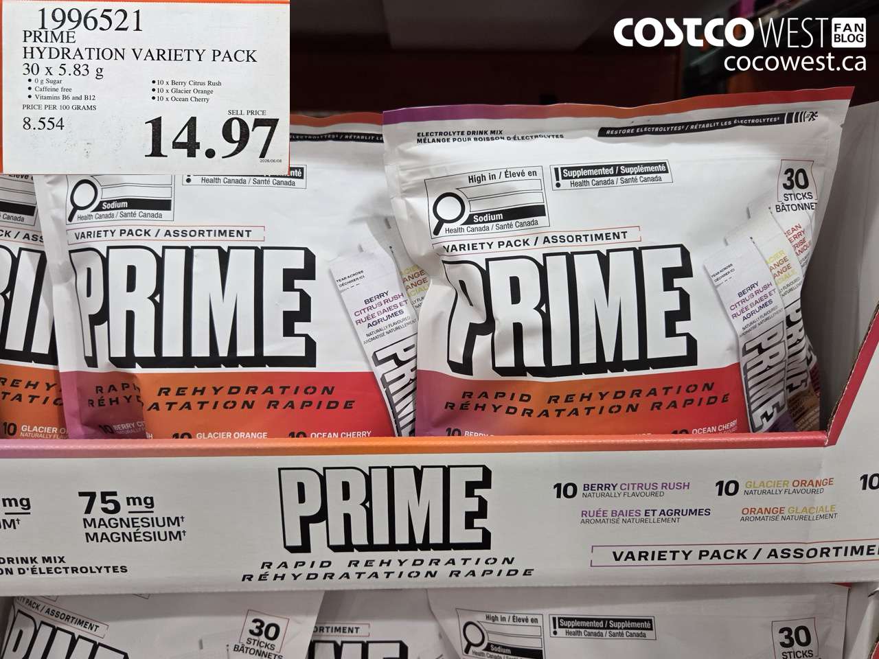 1996521 PRIME HYDRATION VARIETY PACK 30 X 5.83 G $14.97