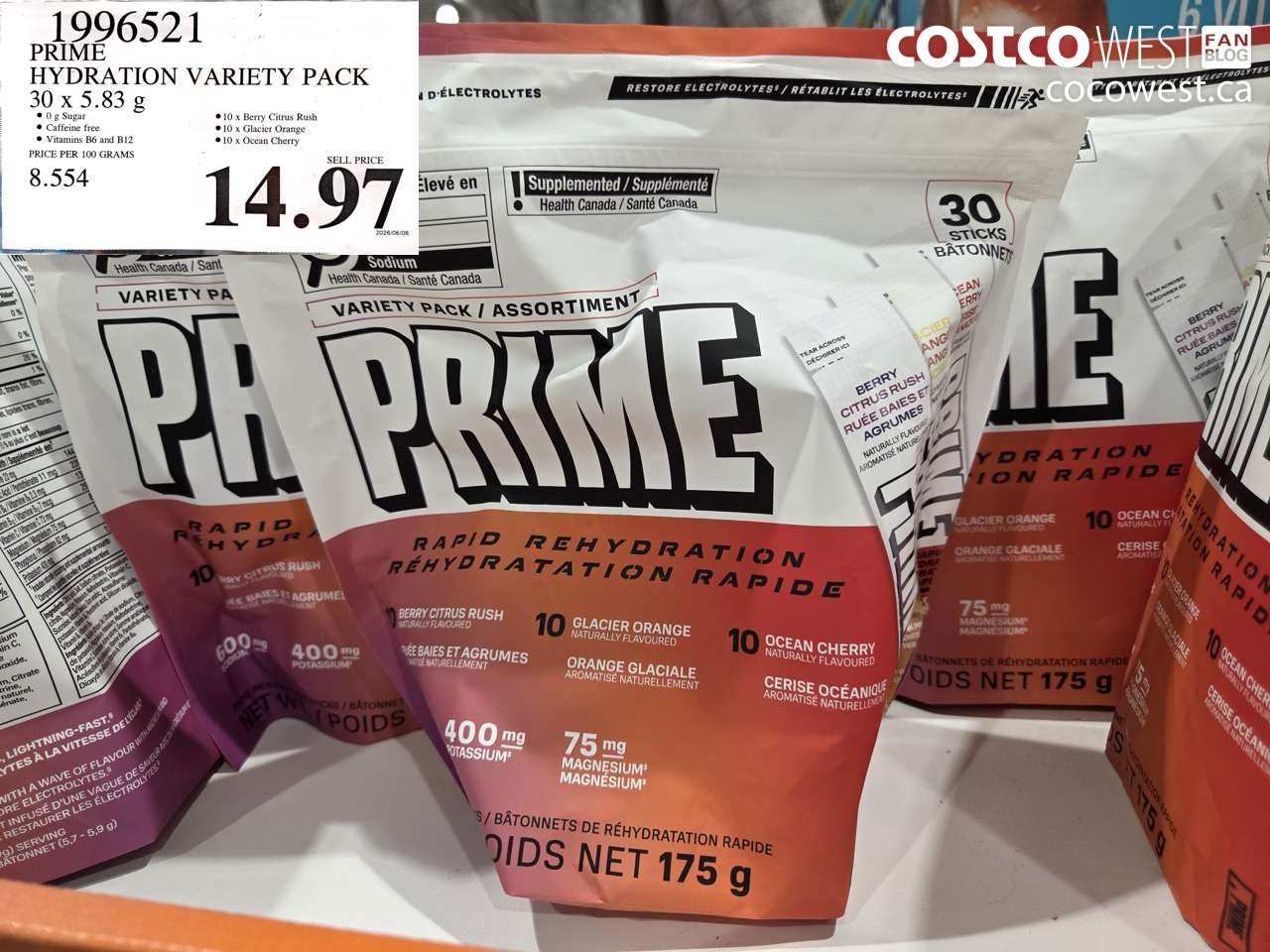 1996521 PRIME HYDRATION VARIETY PACK 30 X 5.83 G $14.97