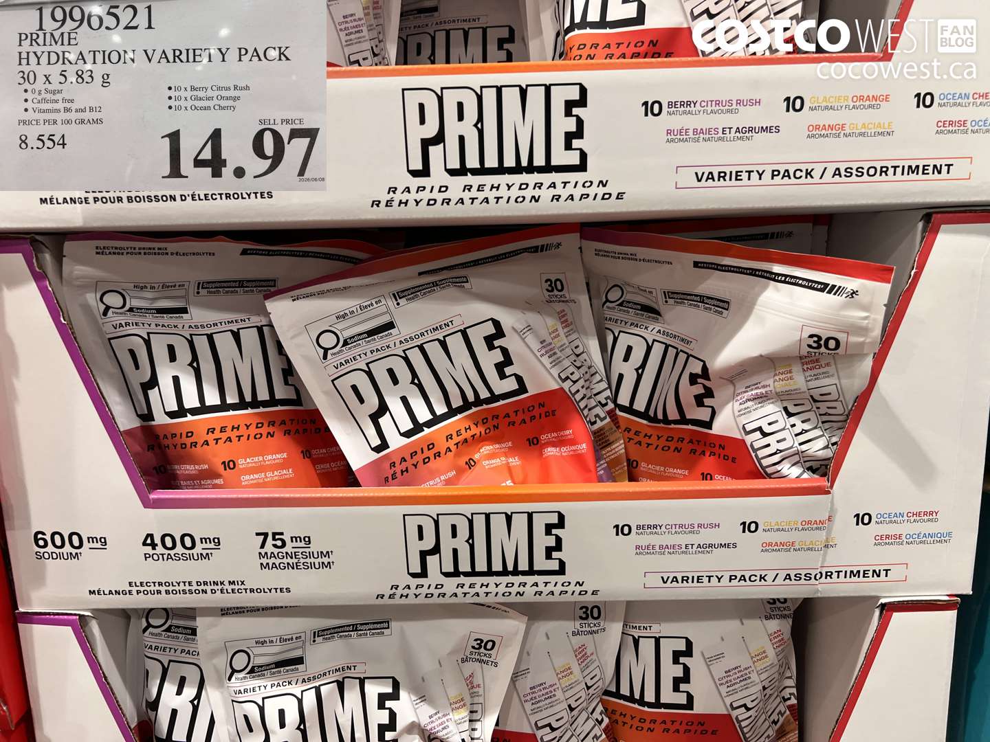 1996521 PRIME HYDRATION VARIETY PACK 30 X 5.83 G $14.97