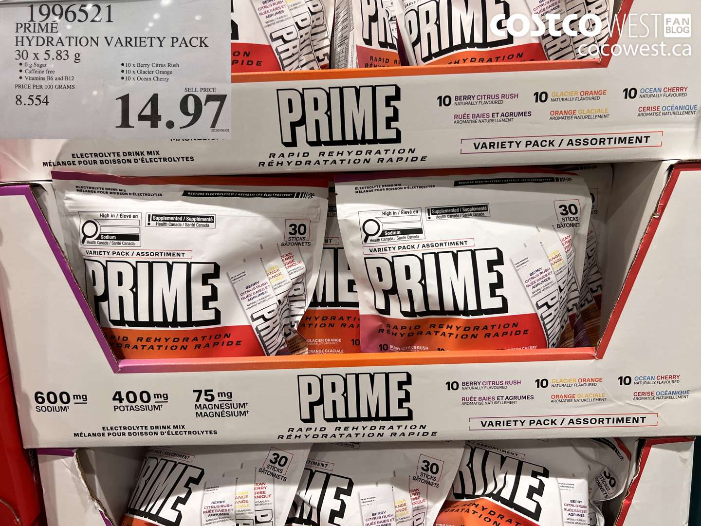 1996521 PRIME HYDRATION VARIETY PACK 30 X 5.83 G $14.97