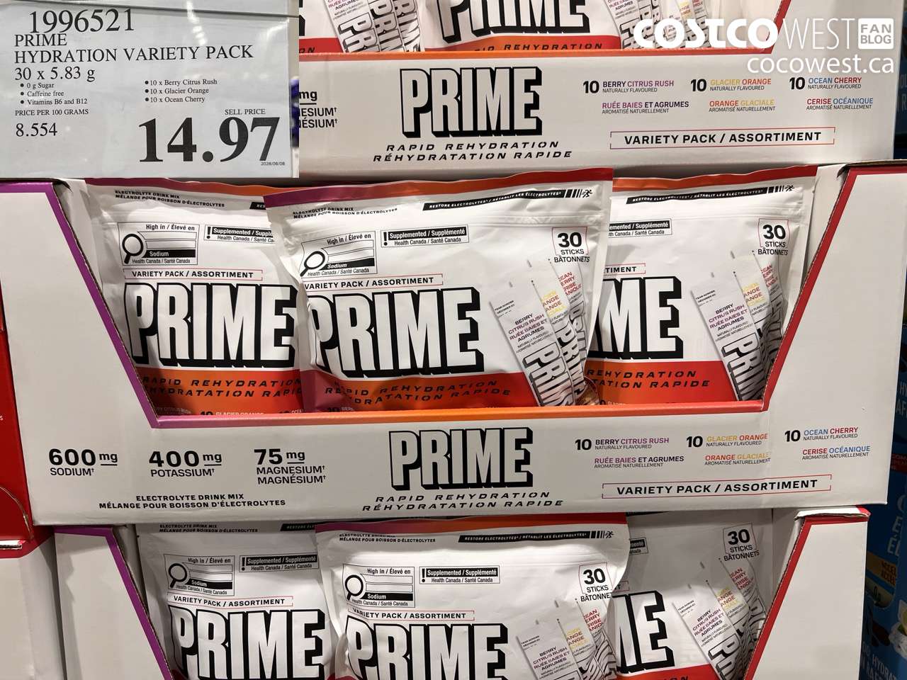 1996521 PRIME HYDRATION VARIETY PACK 30 X 5.83 G $14.97