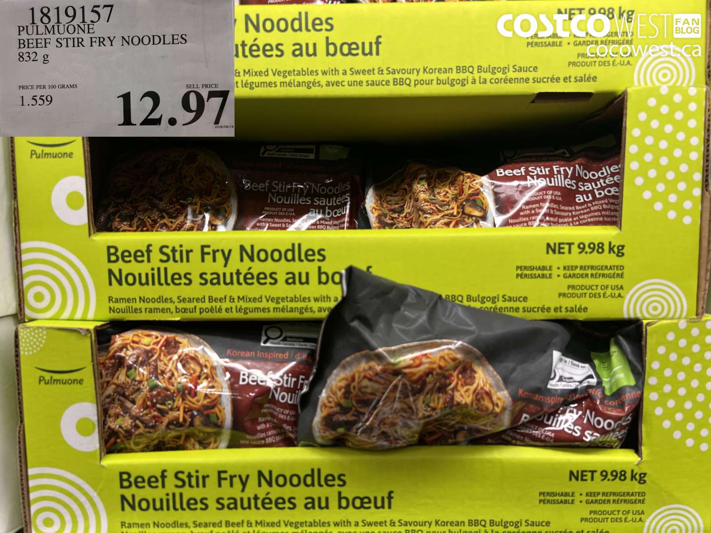1819157 PULMUONE BEEF STIR FRY NOODLES 832 G $12.97
