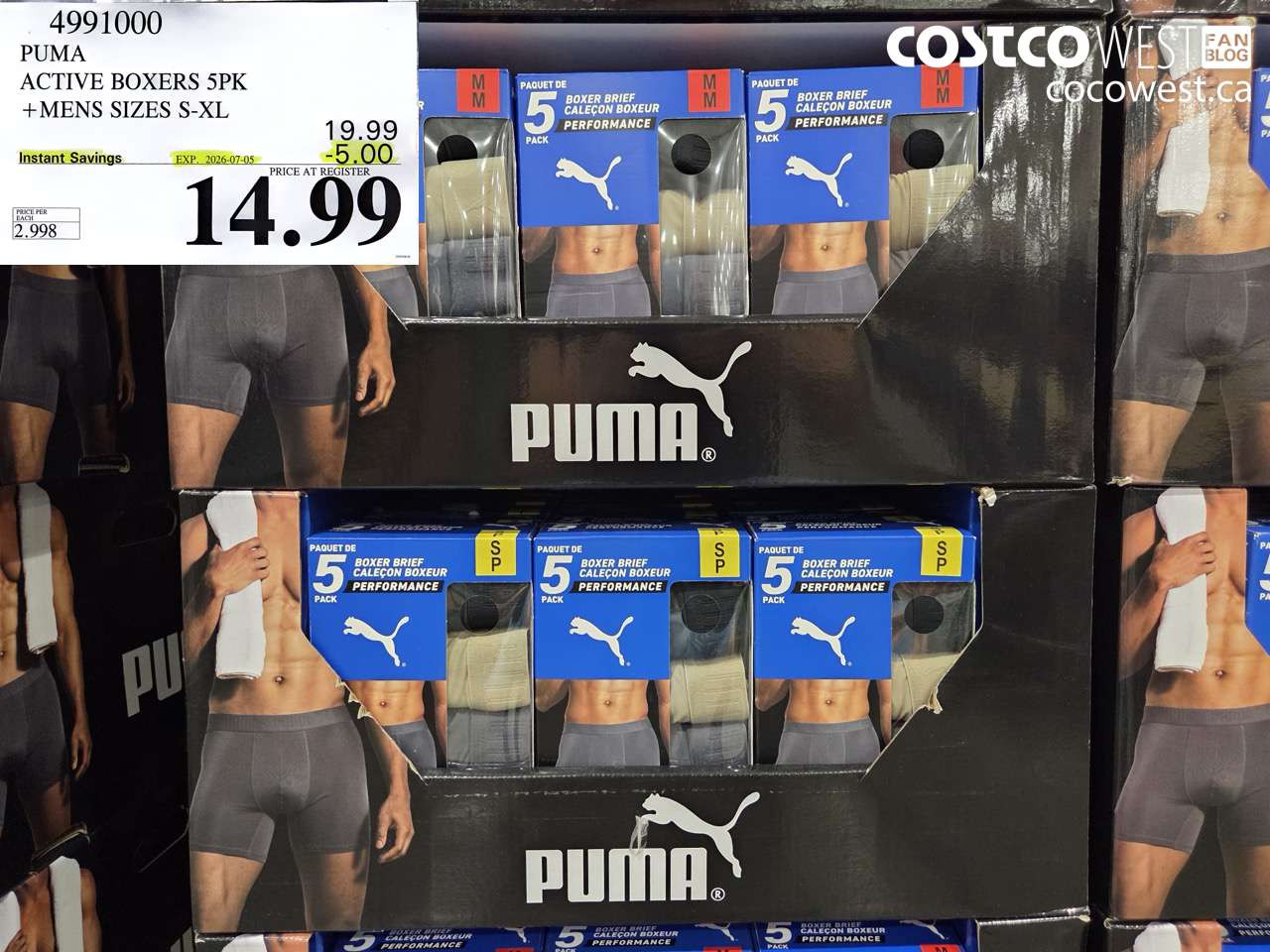 4991000 PUMA ACTIVE BOXERS 5PK MENS SIZES S-XL ($5.00 INSTANT SAVINGS EXPIRES ON 2026-07-05) $14.99