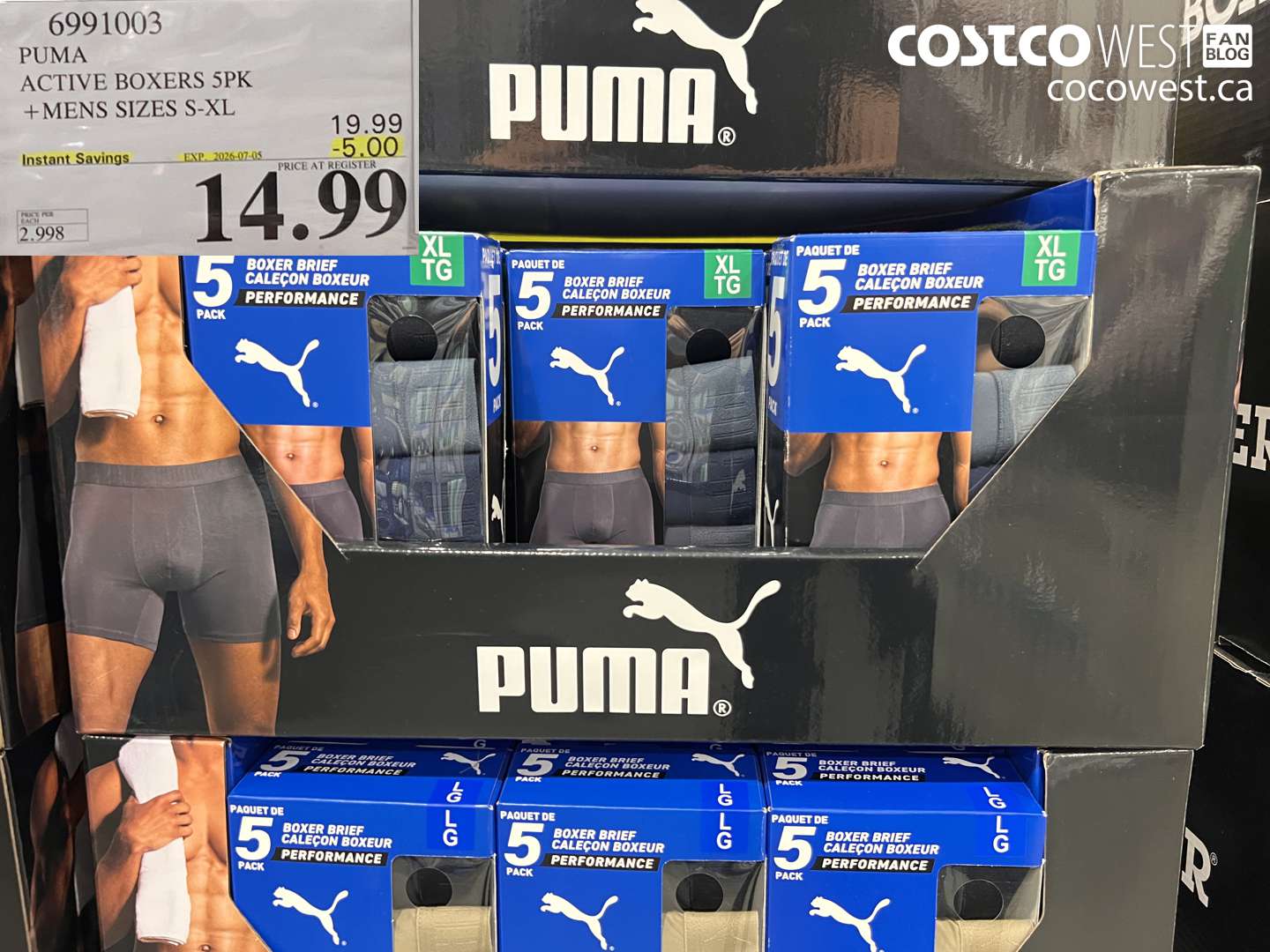 6991003 PUMA ACTIVE BOXERS 5PK +MENS SIZES S-XL ($5.00 INSTANT SAVINGS EXPIRES ON 2026-07-05) $14.99
