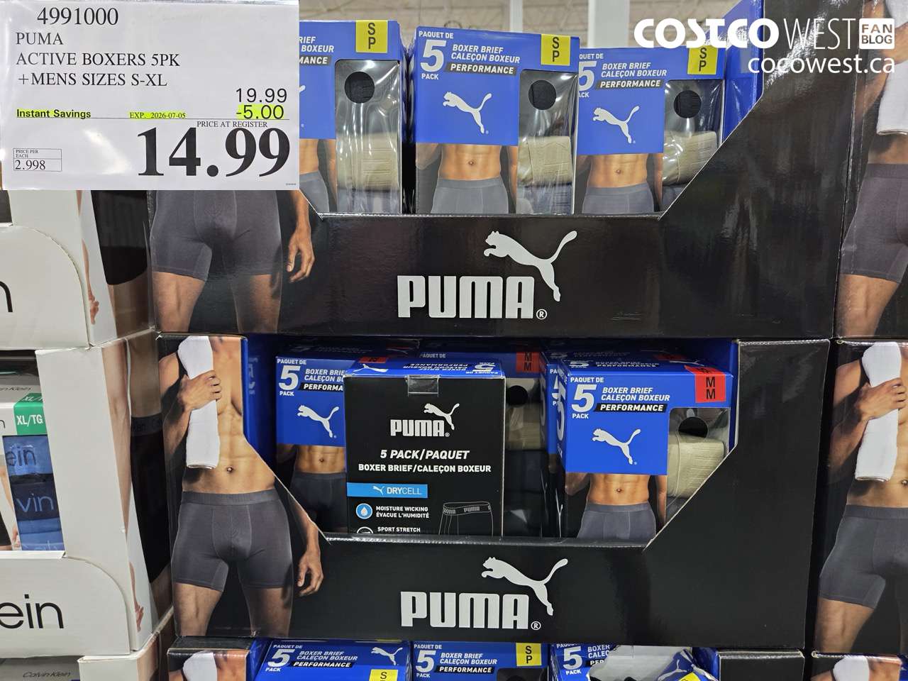 4991000 PUMA ACTIVE BOXERS 5PK + MENS SIZES S-XL ($5.00 INSTANT SAVINGS EXPIRES ON 2026-07-05) $14.99