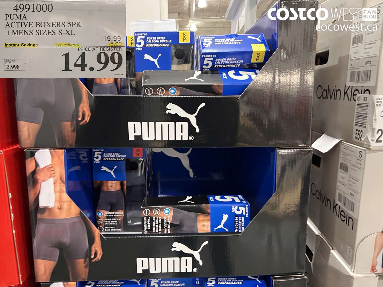 4991000 PUMA ACTIVE BOXERS 5PK + MENS SIZES S-XL ($5.00 INSTANT SAVINGS EXPIRES ON 2026-07-05) $14.99