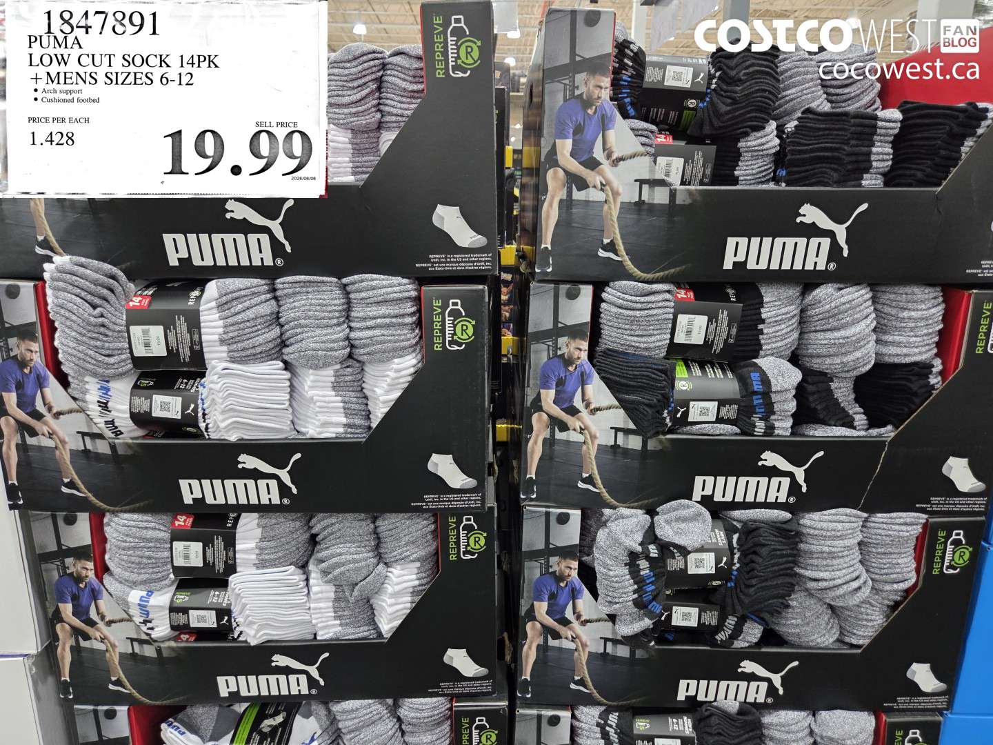 1847891 PUMA LOW CUT SOCK 14PK MENS SIZES 6-12 $19.99