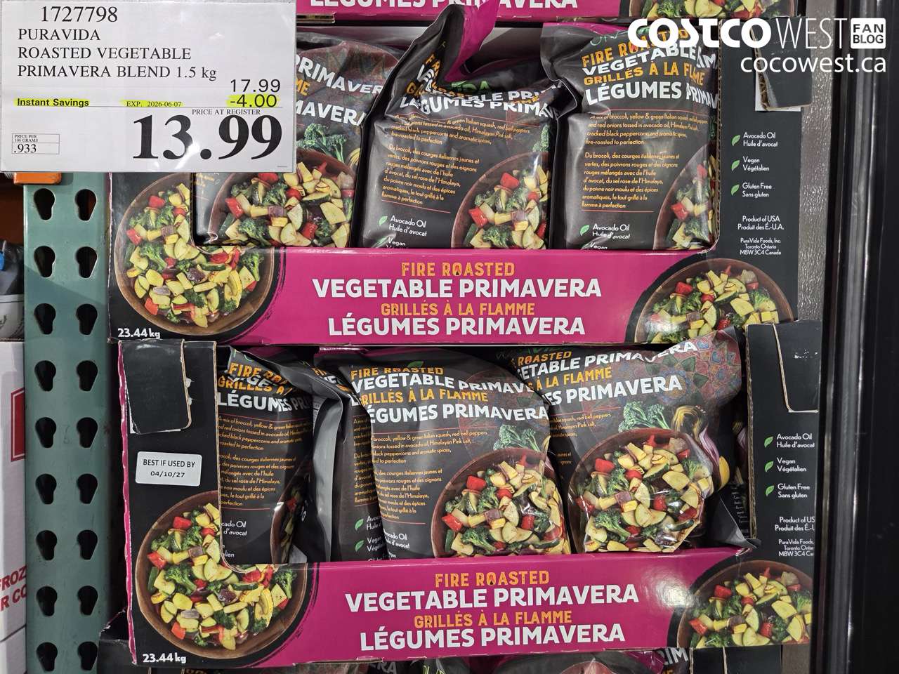 1727798 PURA VIDA ROASTED VEGETABLE PRIMAVERA BLEND 1.5 KG ($4.00 INSTANT SAVINGS EXPIRES ON 2026-06-07) $13.99