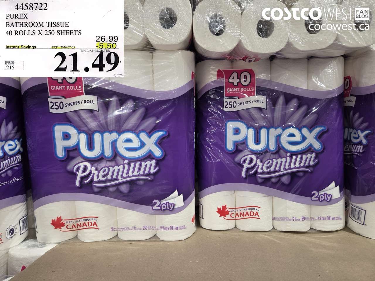 4458722 PUREX BATHROOM TISSUE 40 ROLLS X 250 SHEETS ($5.50 INSTANT SAVINGS EXPIRES ON 2026-07-05) $21.49