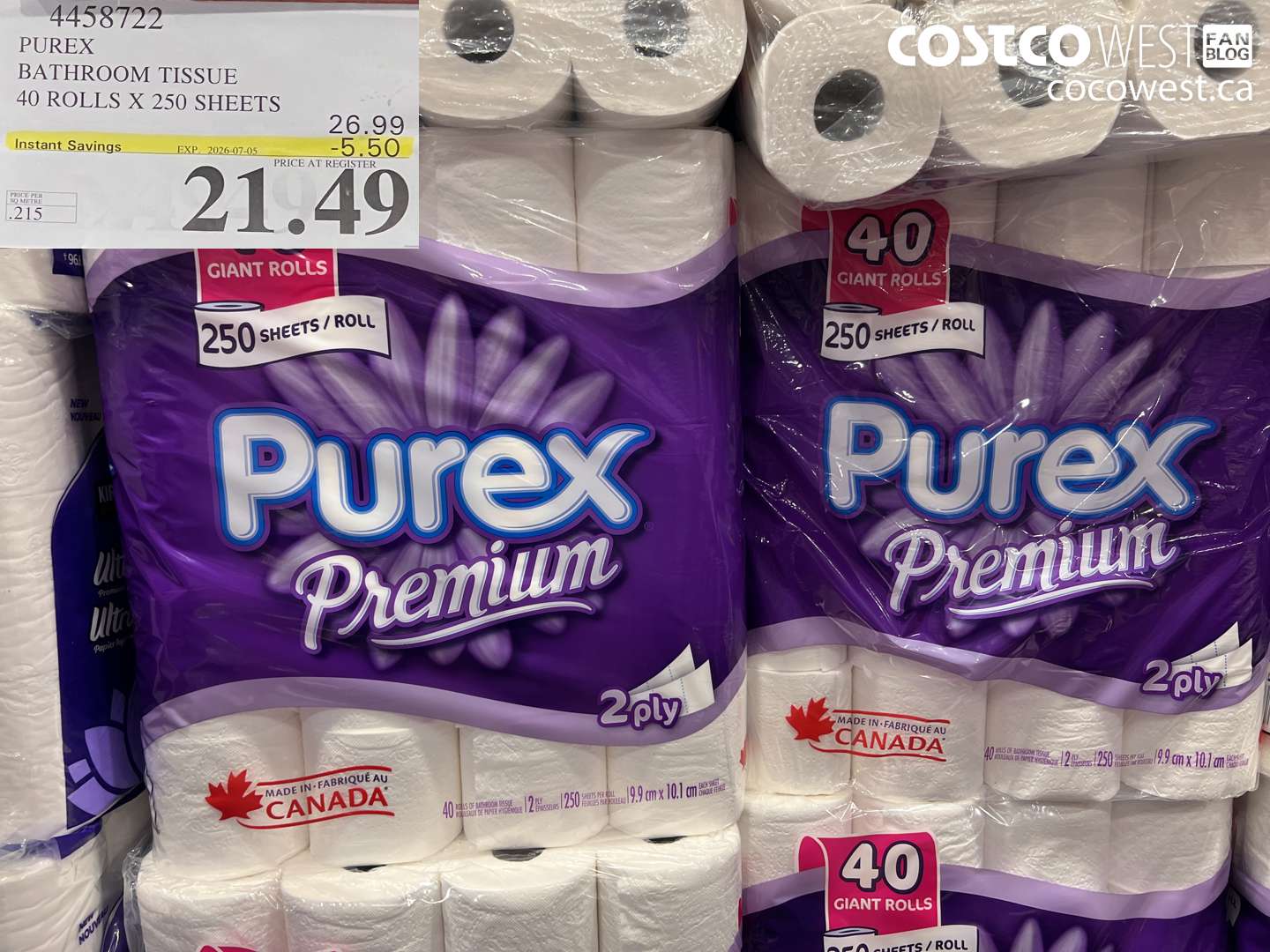 4458722 PUREX BATHROOM TISSUE 40 ROLLS X 250 SHEETS ($5.50 INSTANT SAVINGS EXPIRES ON 2026-07-05) $21.49