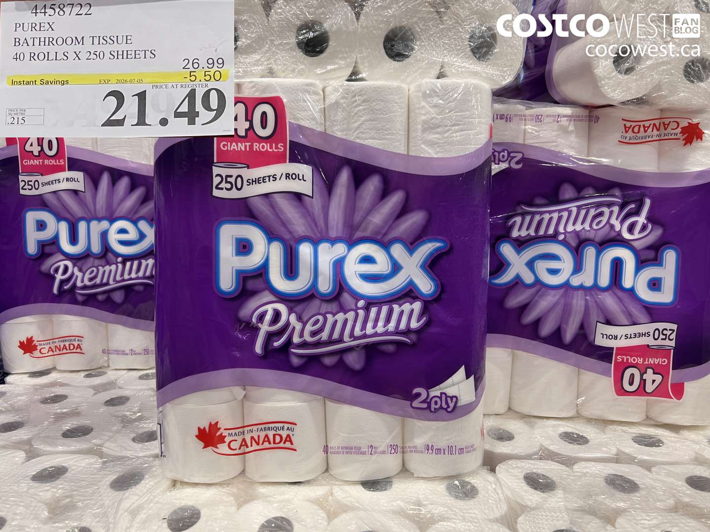 4458722 PUREX BATHROOM TISSUE 40 ROLLS X 250 SHEETS ($5.50 INSTANT SAVINGS EXPIRES ON 2026-07-05) $21.49